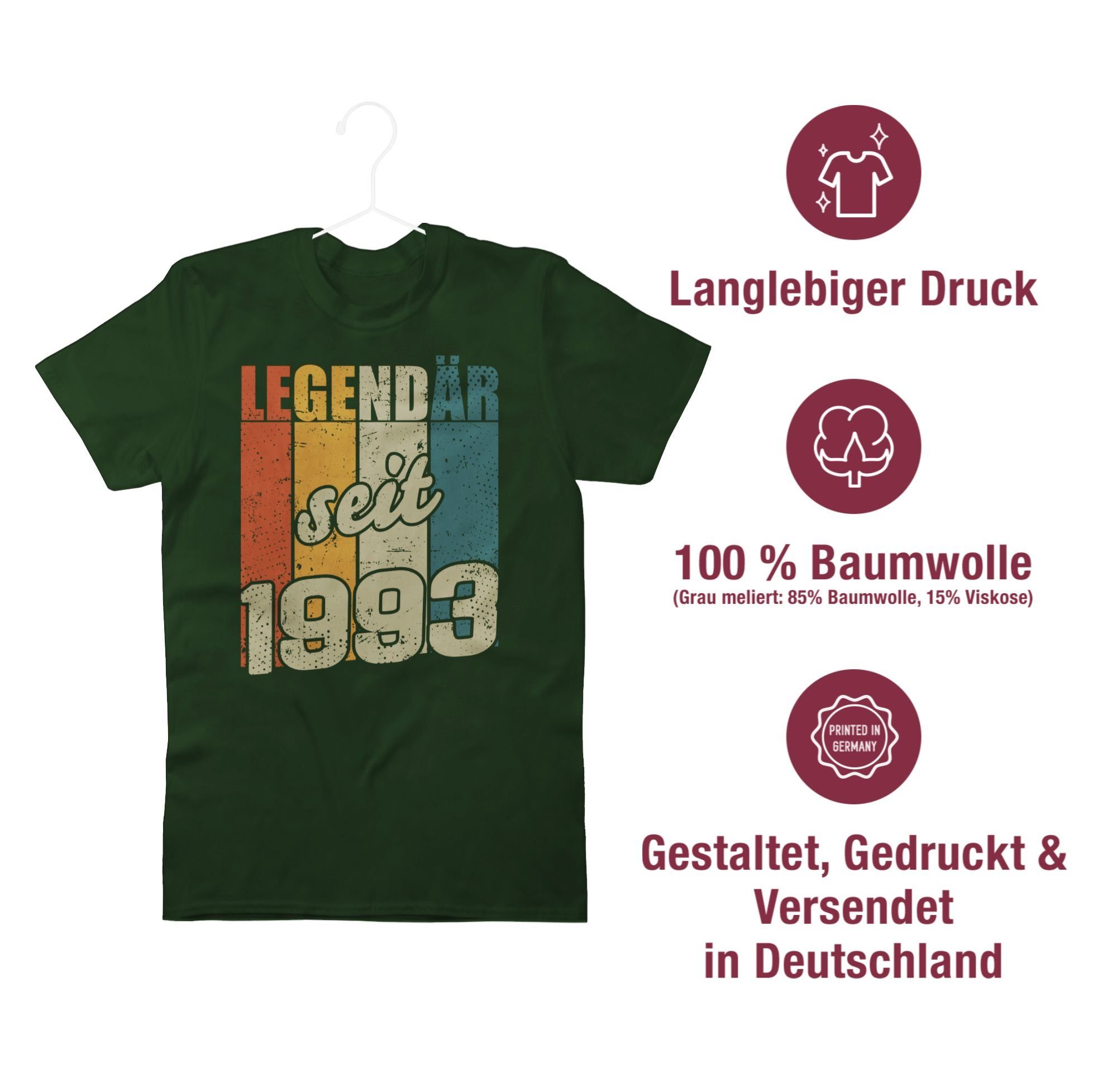 02 Geburtstag 30. 1993 T-Shirt Dunkelgrün seit Legendär Shirtracer