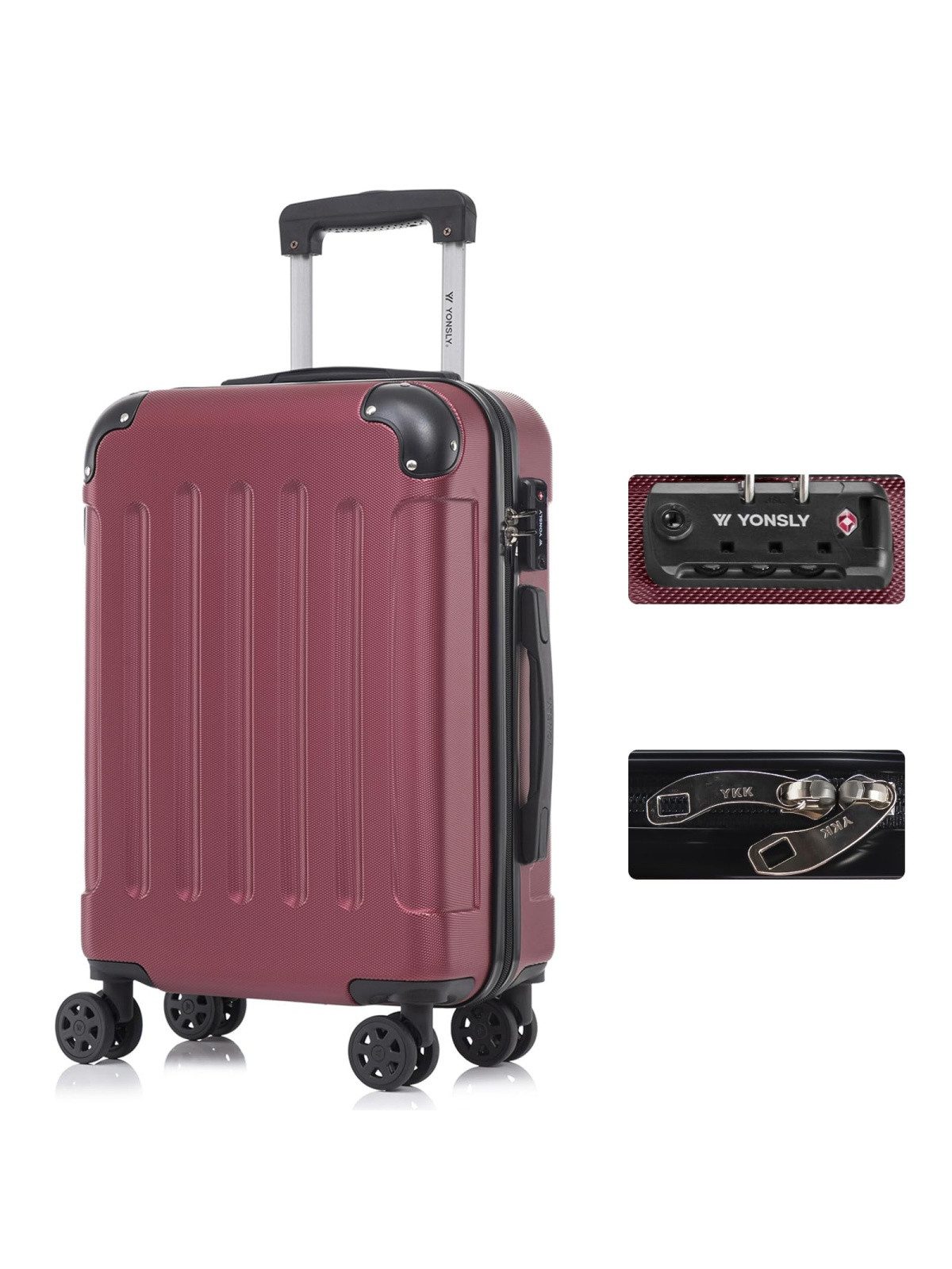 YONSLY Hartschalen-Trolley Premium Hartschalen-Reisekoffer Trolley Kabinenkoffer, 4 Rollen, TSA-Schloss, YKK-Reißverschluss, austauschbare Rollen & Griffe