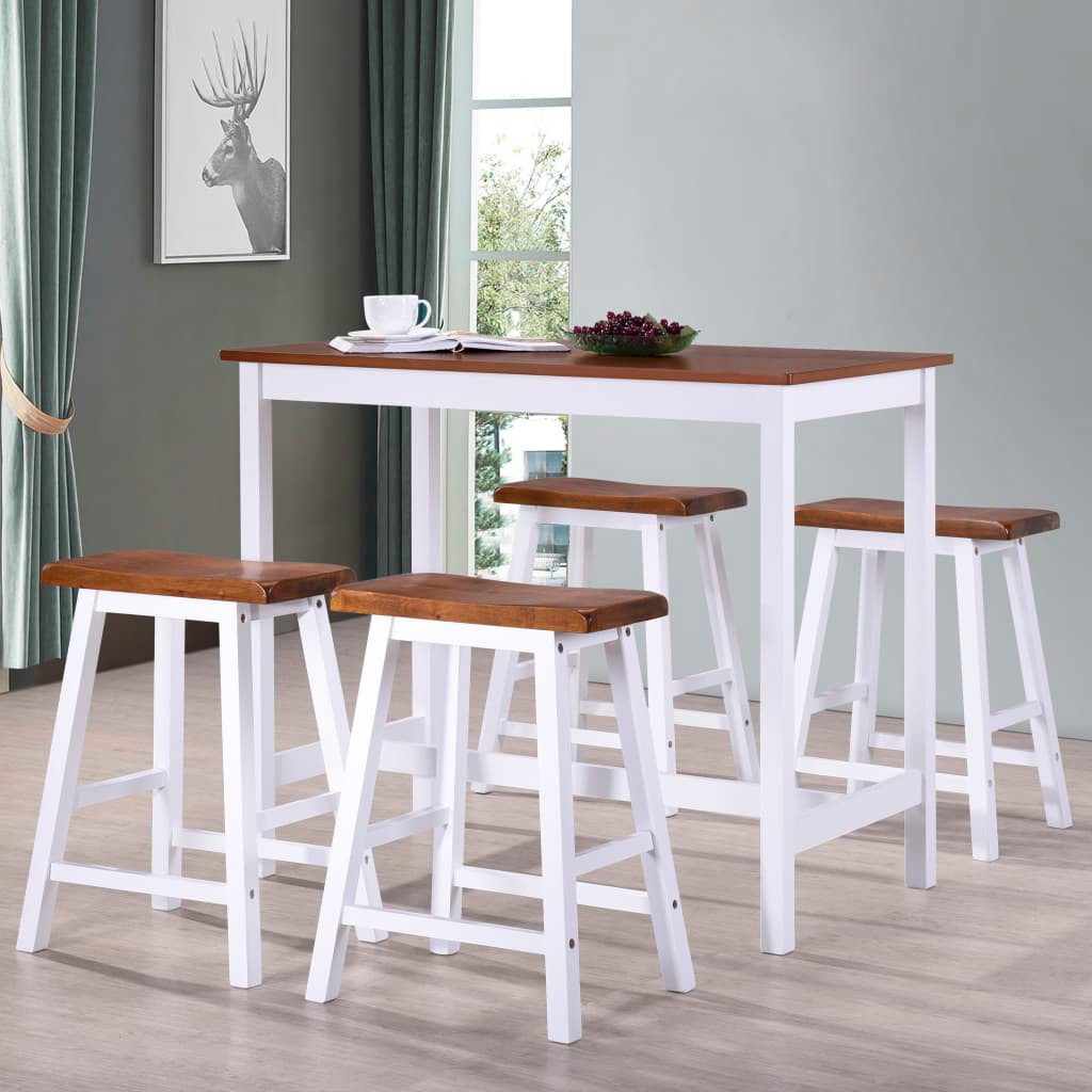 vidaXL Sitzgruppe Bartisch- und Hocker-Set 5-tlg Massivholz Hochstühle Barhocker Bar