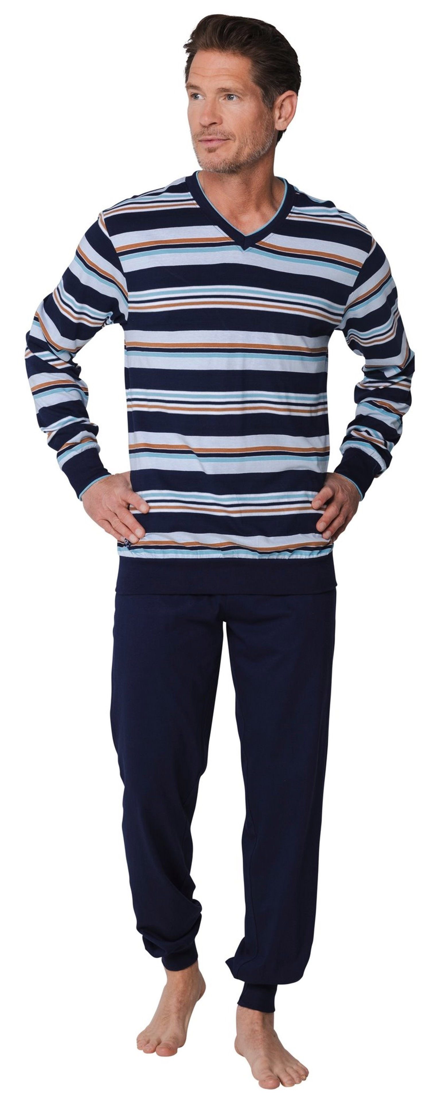 Schlafanzug Modischer Herren Pyjama mit Bündchen