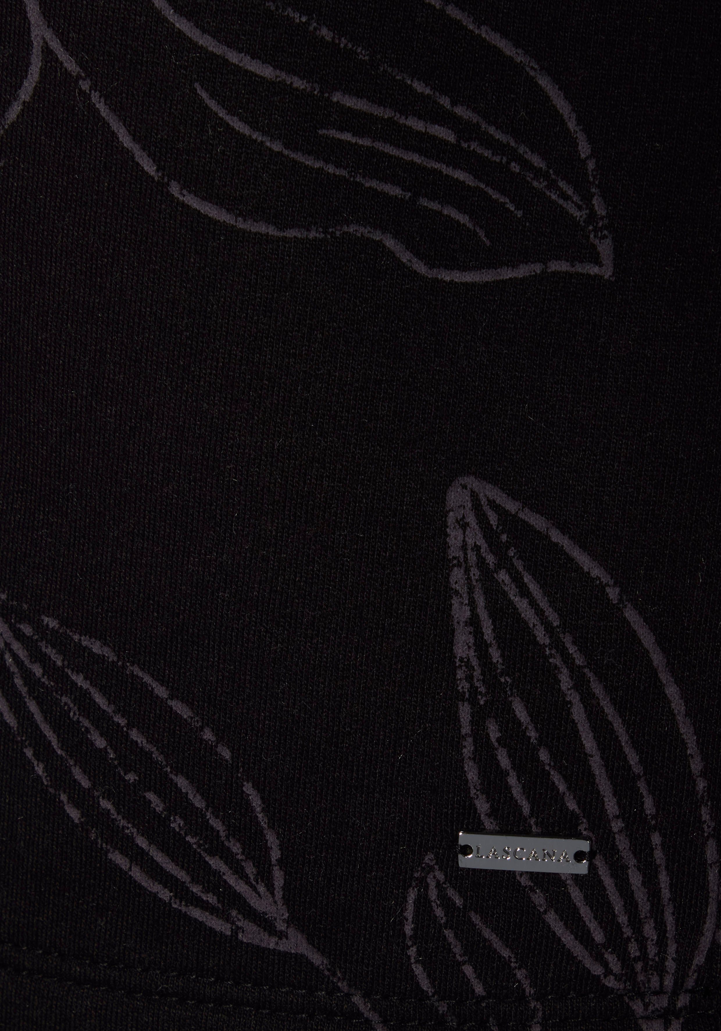 mit Sweatshirt schwarz-gemustert floralem Alloverdruck, Loungewear, Loungeanzug LASCANA