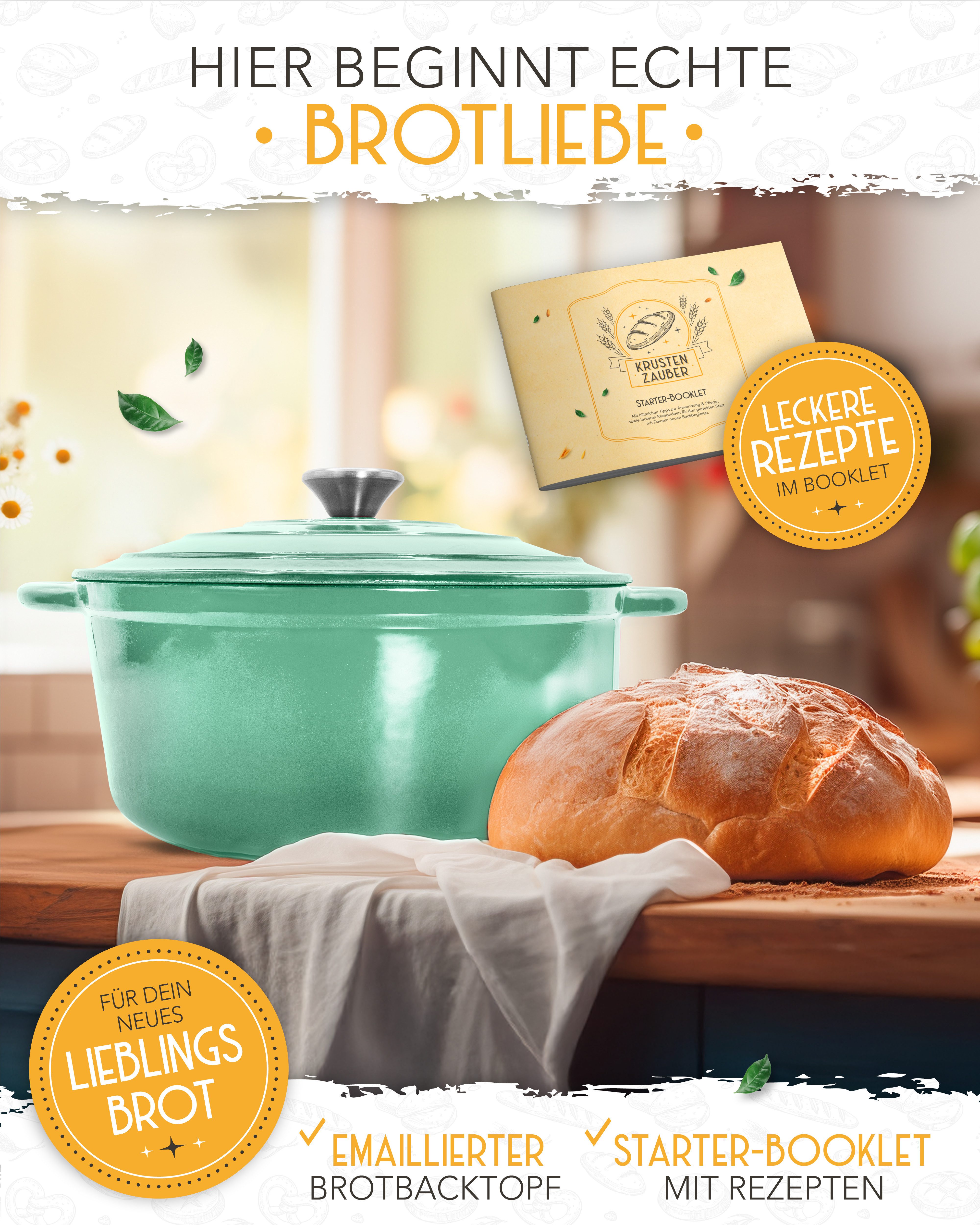 Krustenzauber Kasserolle Gusseisen Topf als Kochtopf, Schmortopf oder Brotbackform – Bild 3 von 5