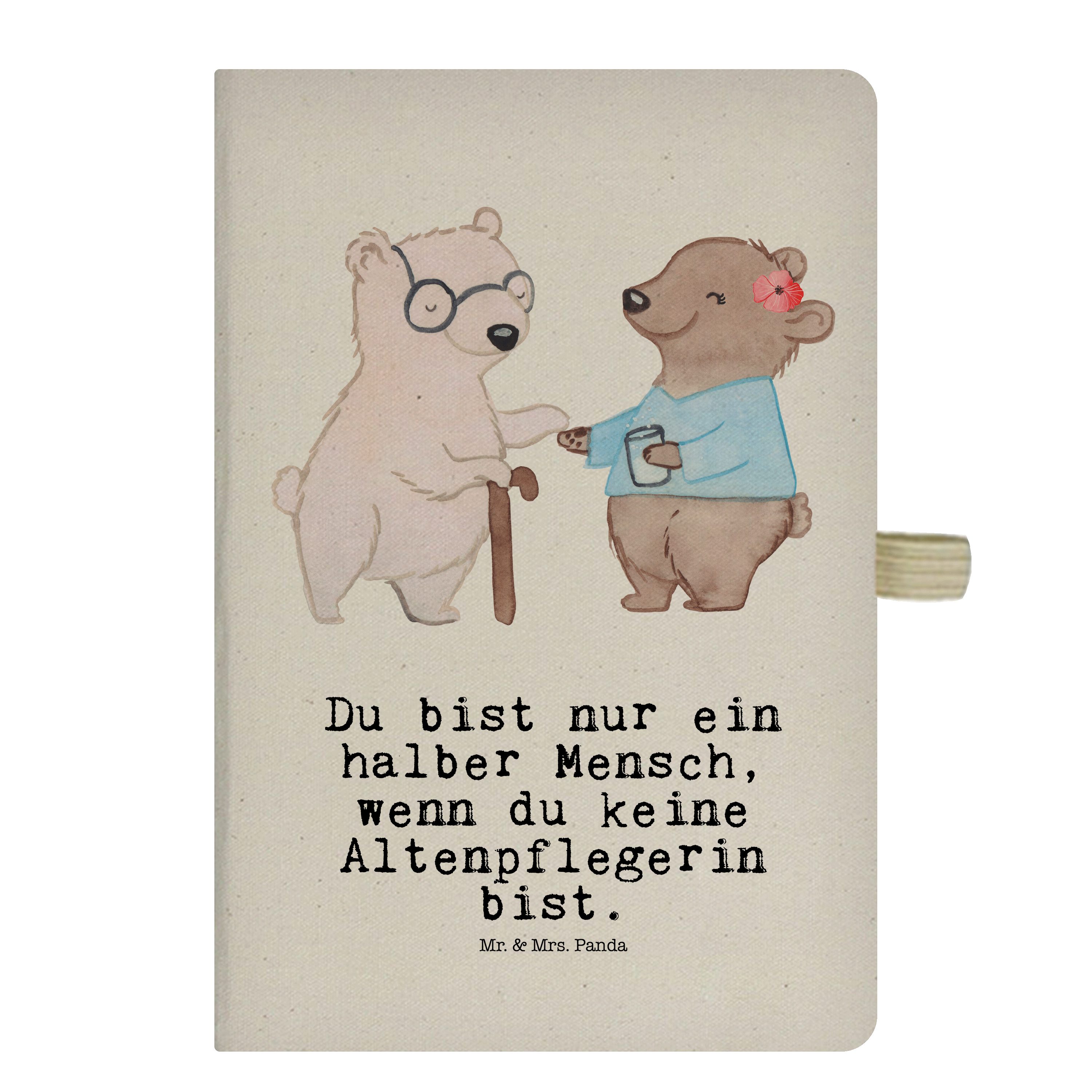 Mr. & Mrs. Panda Notizbuch Altenpflegerin mit Herz - Transparent - Geschenk, Notizen, Adressbuch Mr. & Mrs. Panda