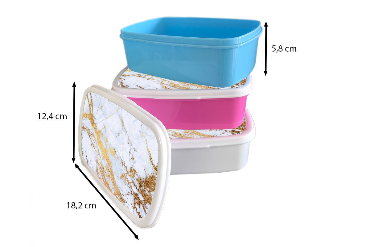 Kinder Mädchen - Kunststoff, Jungs und - - und Lunchbox - Weiß Marmor - Brotdose, (2-tlg), Brotbox für Erwachsene, für MuchoWow Gold Luxe Marmoroptik Glitzer,