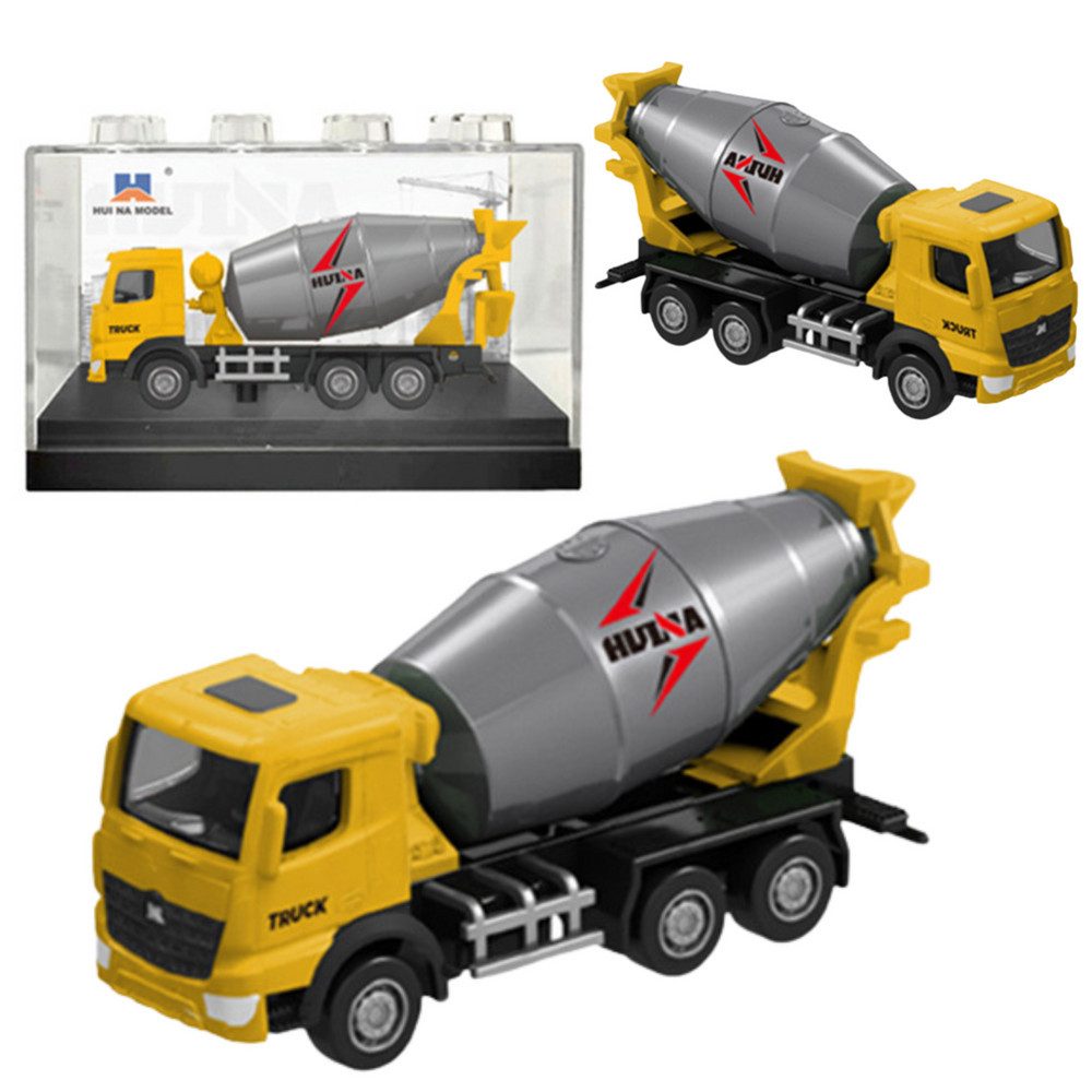 HUINA Betonmischer Sammlermodell Baufahrzeug Miniaturfahrzeug, (Spar-Set, 1 St., 8x3,5x2,5 cm detailliert), Sammlermodell, Maßstab 1:80, Metall, Sichtbox