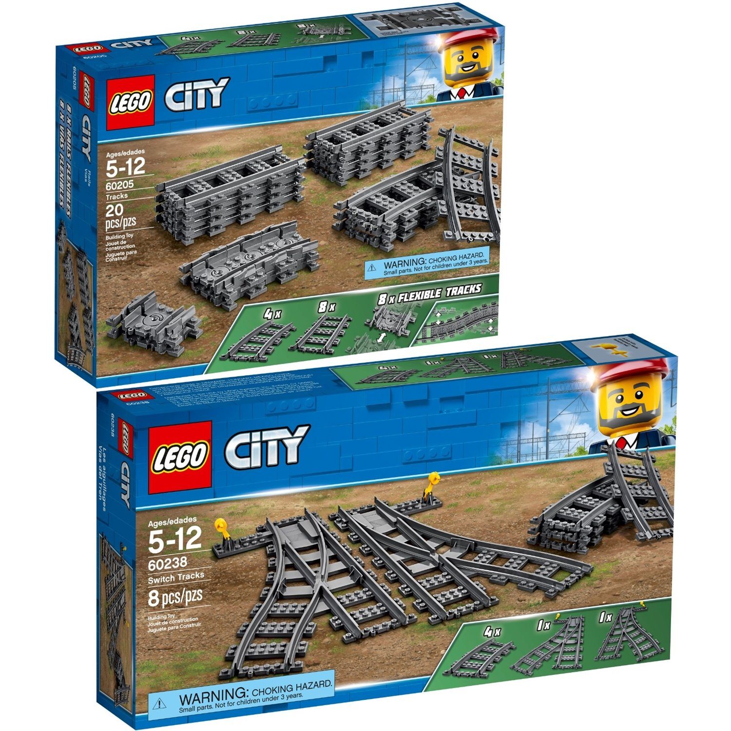 LEGO® 60205 60238 City 2er Set Schienen + Weichen Konstruktionsspielsteine günstig online kaufen