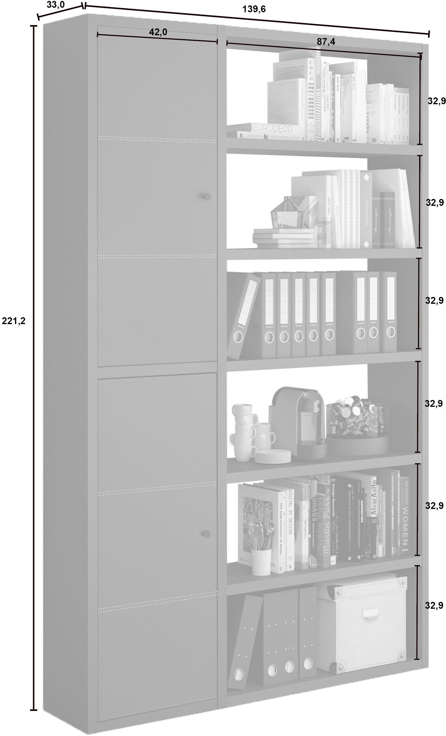 fif möbel matt 1-tlg. matt TORO, Grau Grau Regal 