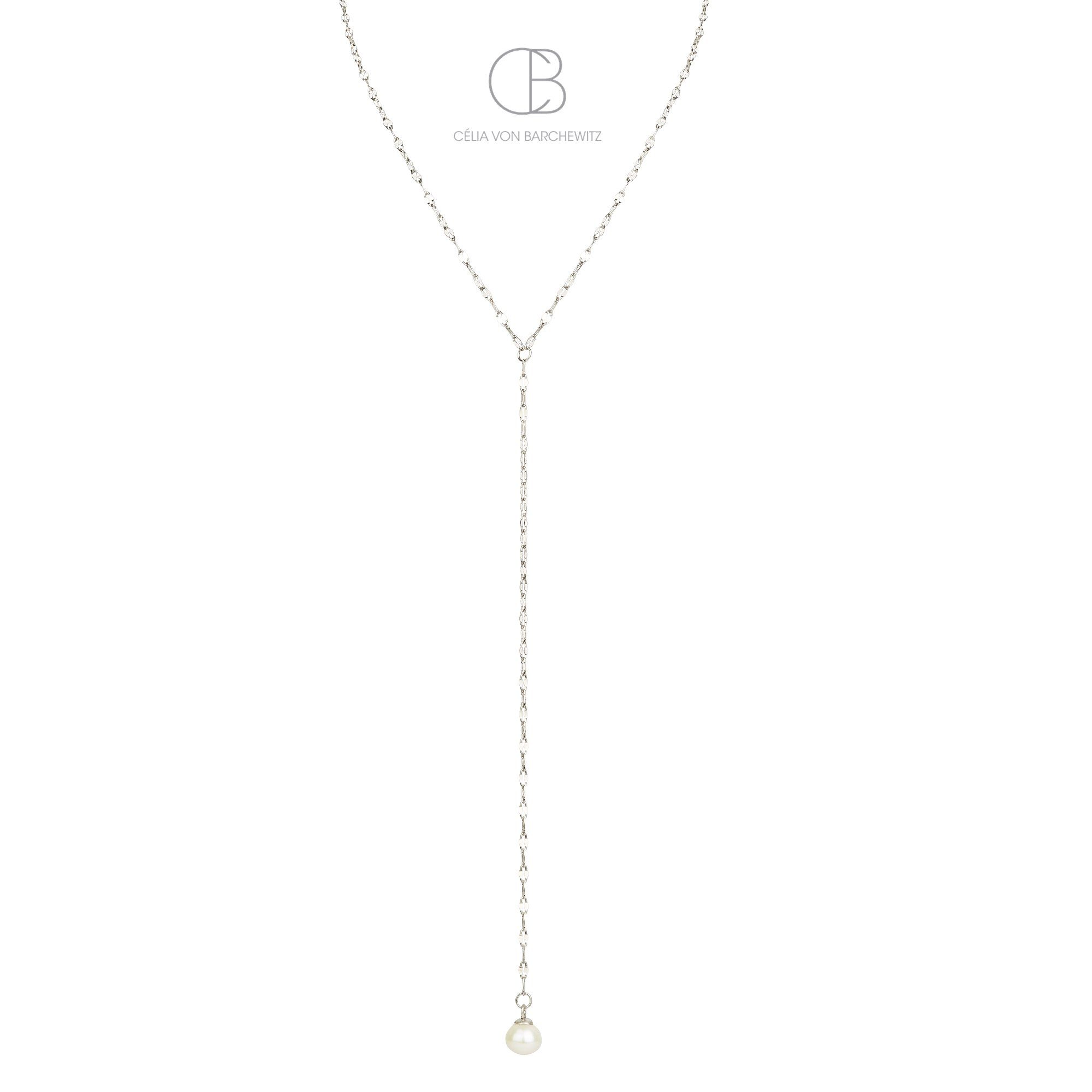 Celia von Barchewitz Perlenkette "PEARL PETITE" zarte Y-Halskette mit Perlenanhänger, 18k vergoldet, Länge von 40 - 45 cm verstellbar