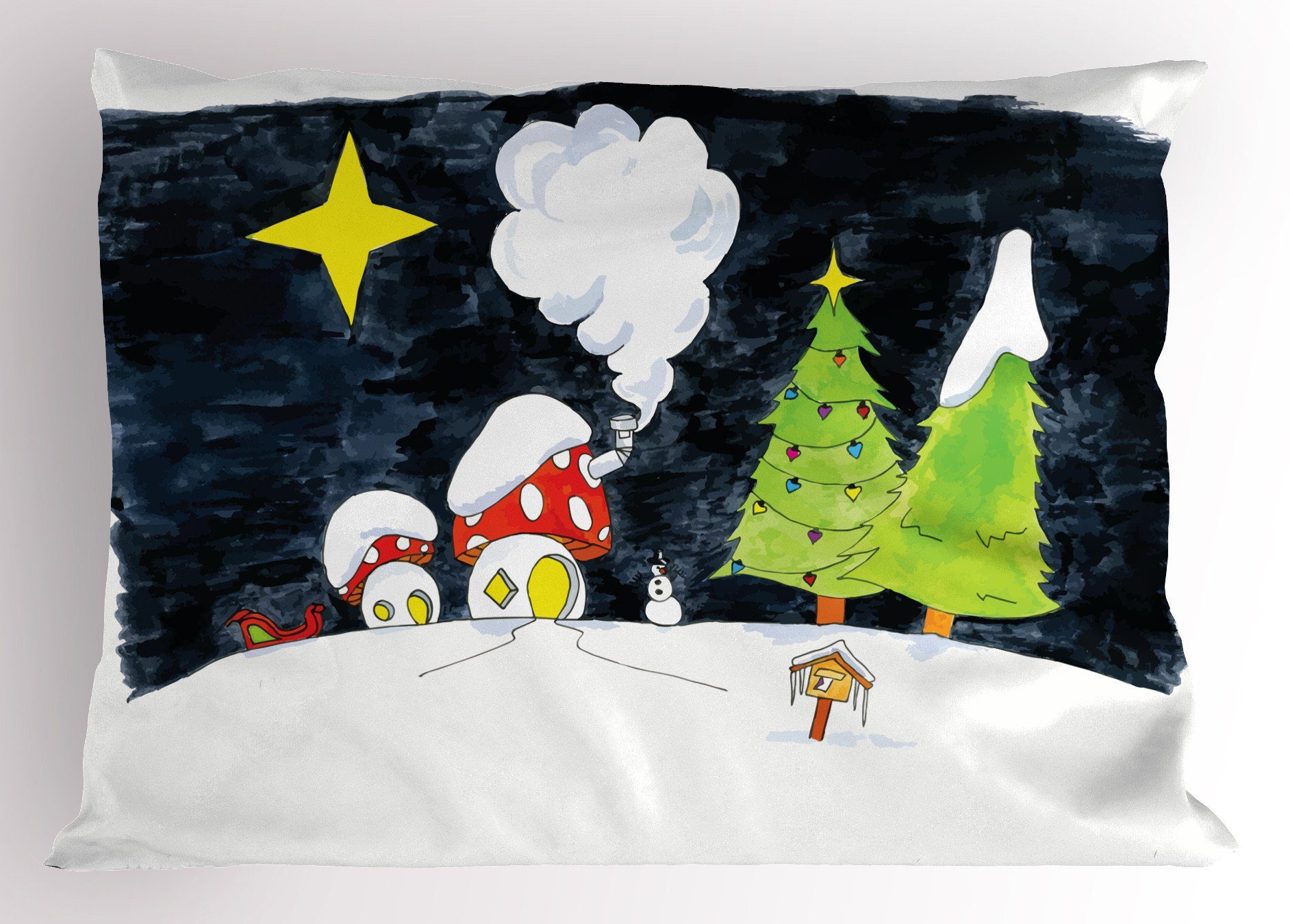Kissenbezüge Dekorativer Standard King Size Gedruckter Kissenbezug, Abakuhaus (1 Stück), Weihnachten Dorf Mushroom Häuser