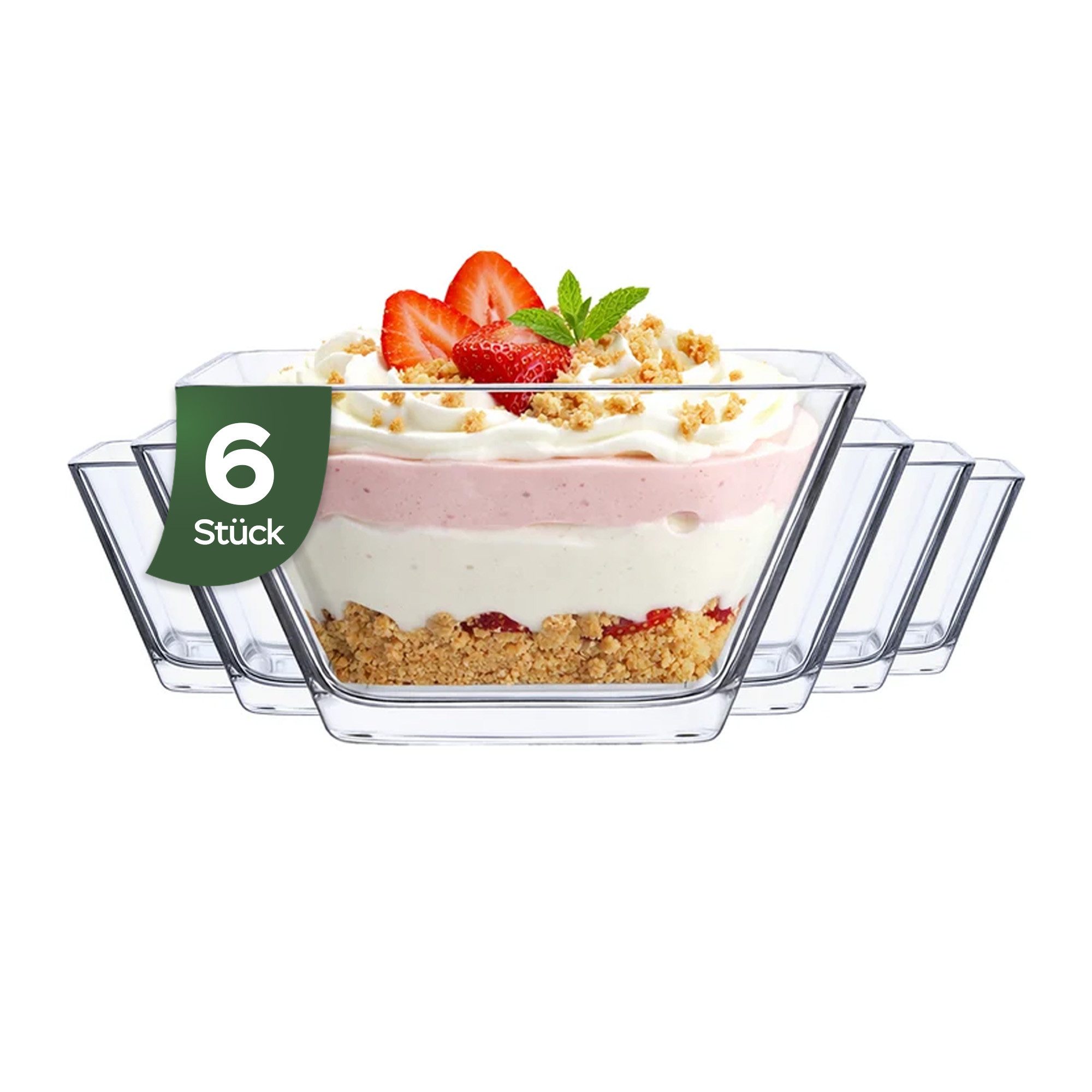 LAV Dessertschale Karen Glasschalen - 300 ml (10 1/4 oz), Glas, (6er-Set, 6-tlg), Quadratisch, spülmaschinengeeignet, ideal für Desserts, Snacks, Dips