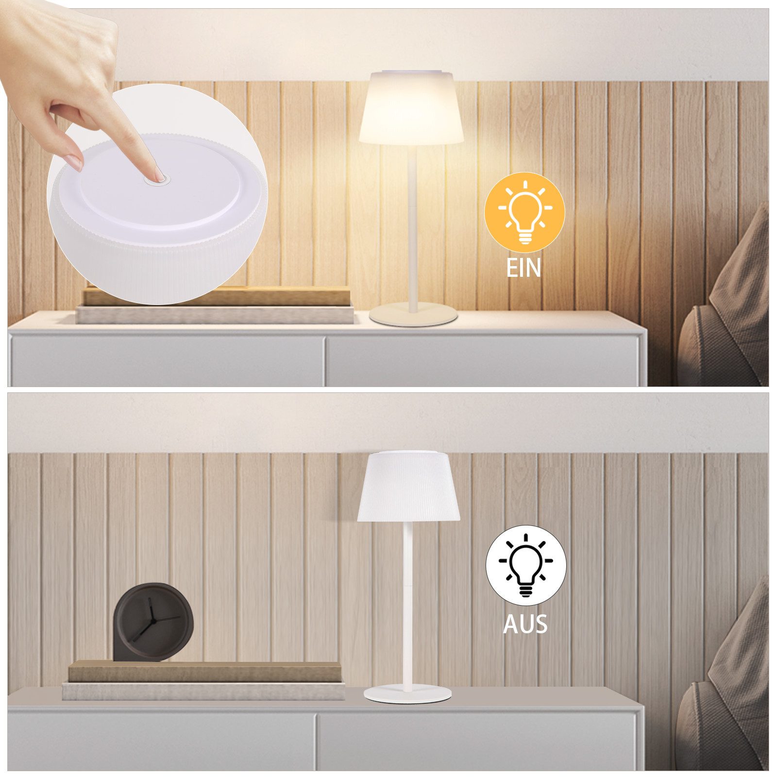 ZMH LED Tischleuchte Touch-Dimmer Tischlampen Modern 3600mAh Akku kabellos für Wohnzimmer, LED fest integriert, 3000-5000K, mit USB Aufladbar,4W,Warmweiß-Neutra – Bild 5 von 5