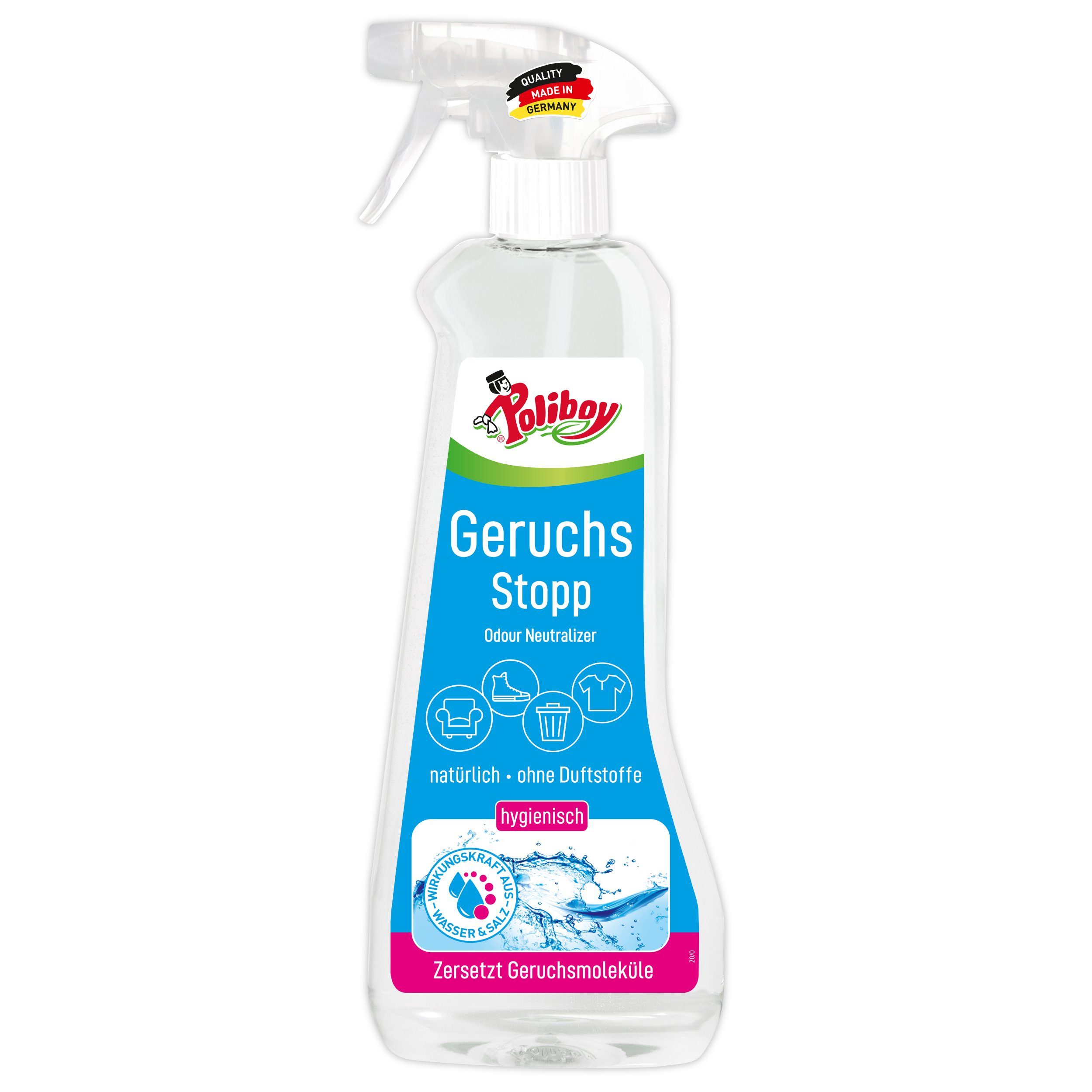 poliboy Aktiv Geruchs Stopp - 500ml Reinigungsspray (verbannt schlechte Gerüche von Oberflächen - Made in Germany)