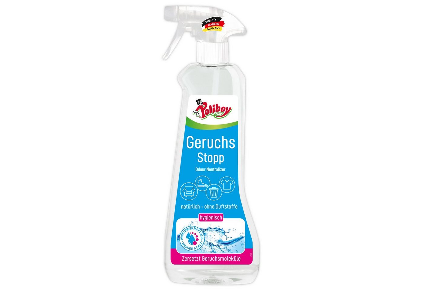 poliboy Aktiv Geruchs Stopp - 500ml Reinigungsspray (verbannt schlechte Gerüche von Oberflächen - Made in Germany)