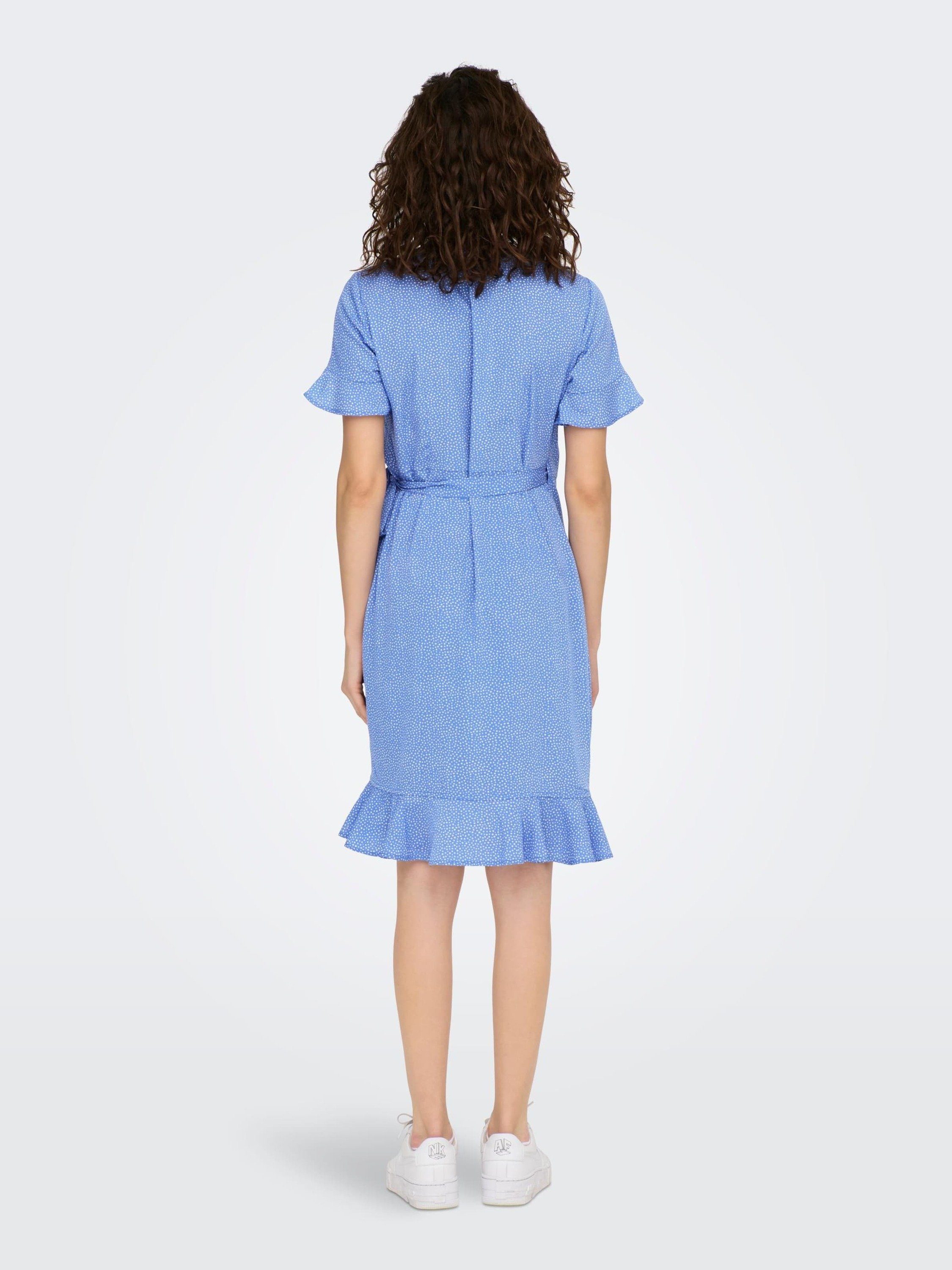 ONLY Sommerkleid Olivia Drapiert/gerafft (1-tlg) Wickel-Design, Blau-2 Volant,
