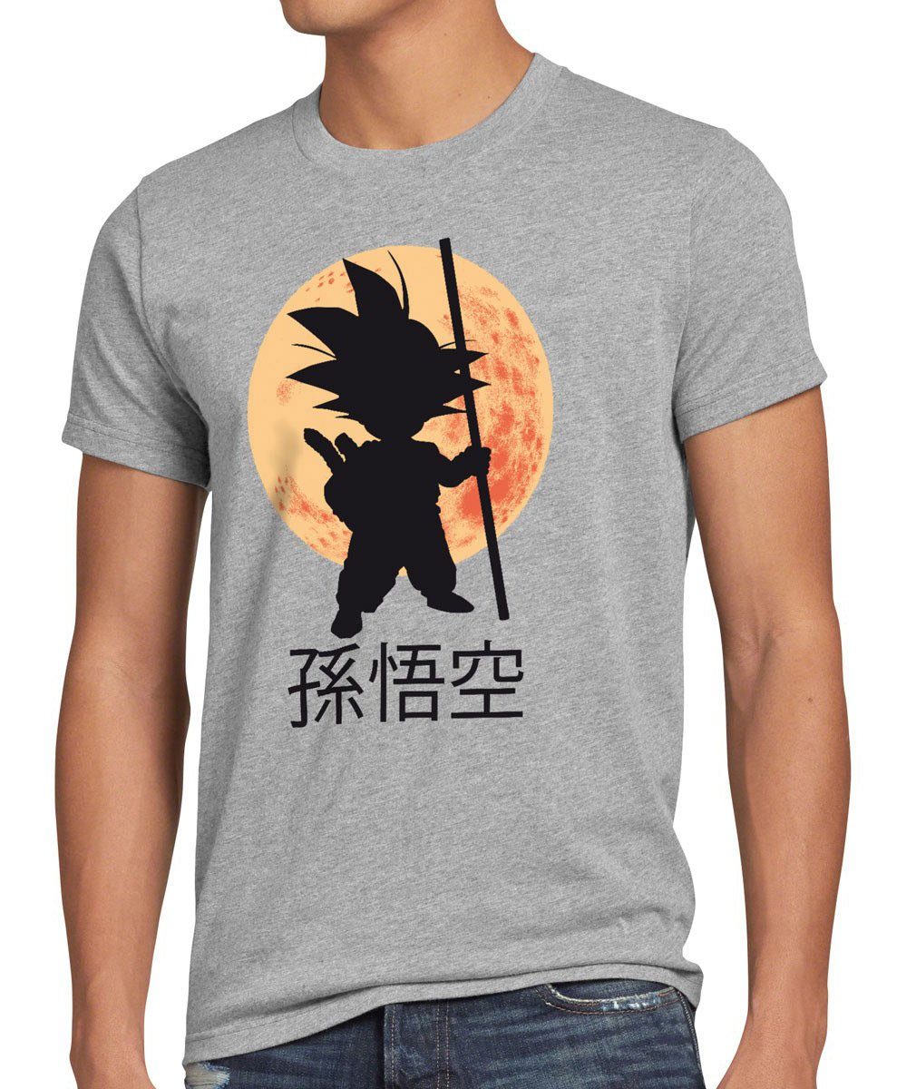 Mond T-Shirt vegeta Anime Print-Shirt songoku meliert style3 Ball grau Krillin Goku Roshi db Herren balls Dragon