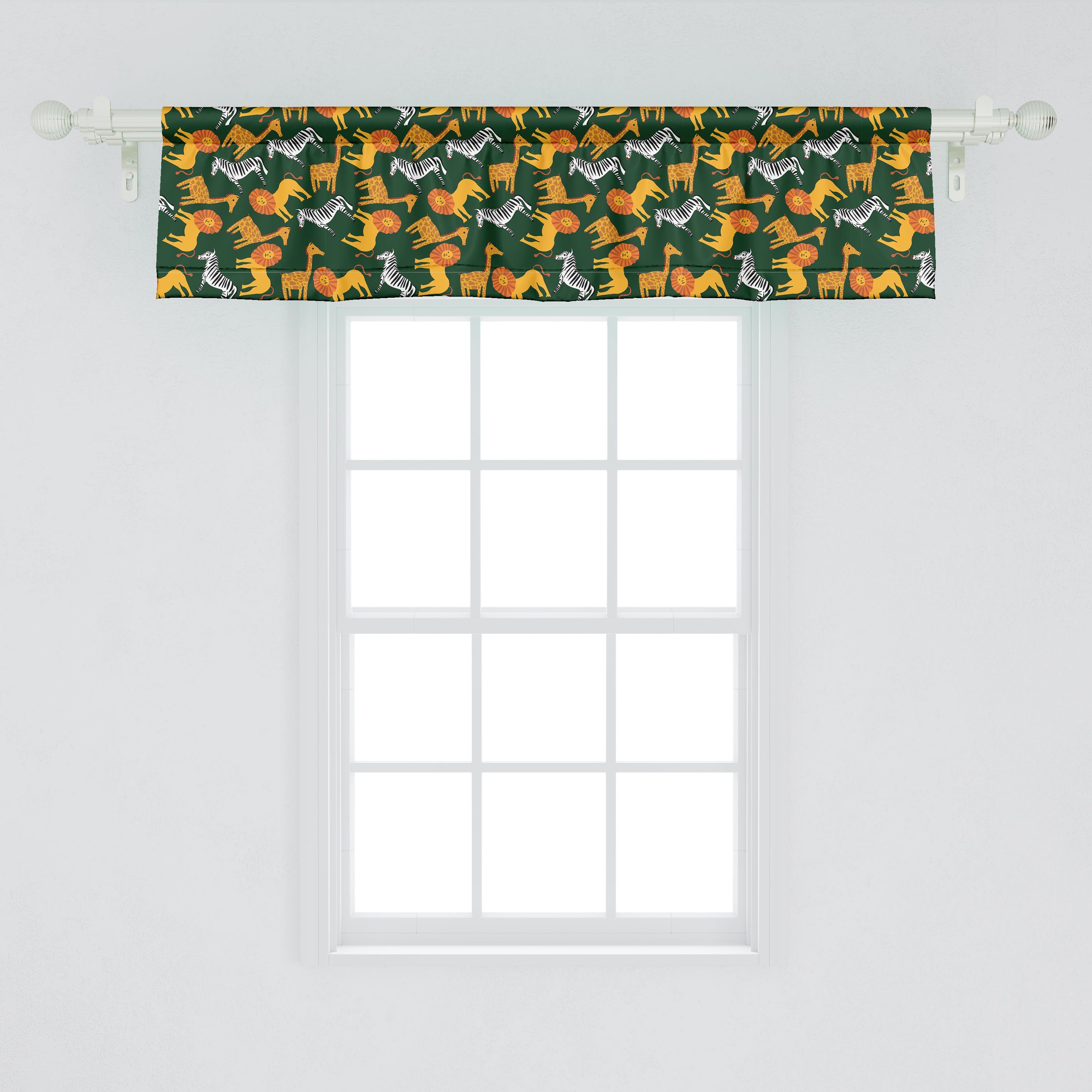 Scheibengardine Vorhang Volant für Küche Tiere Giraffen Abakuhaus, Zebras Lions Microfaser, mit Dekor und Schlafzimmer Stangentasche