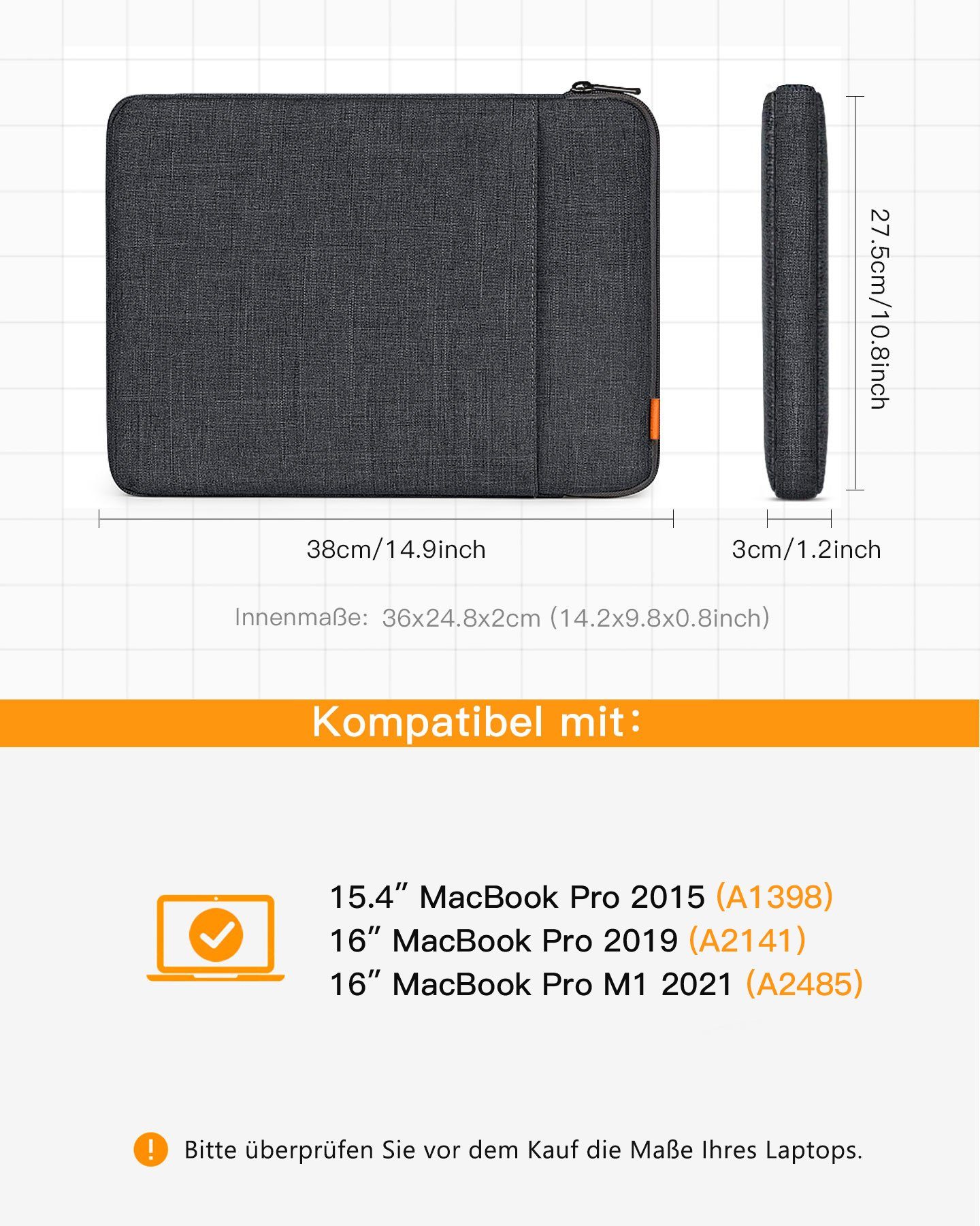 Inateck Laptop-Hülle 360° Rundumschutz Laptoptasche für 16 Zoll MacBook Pro