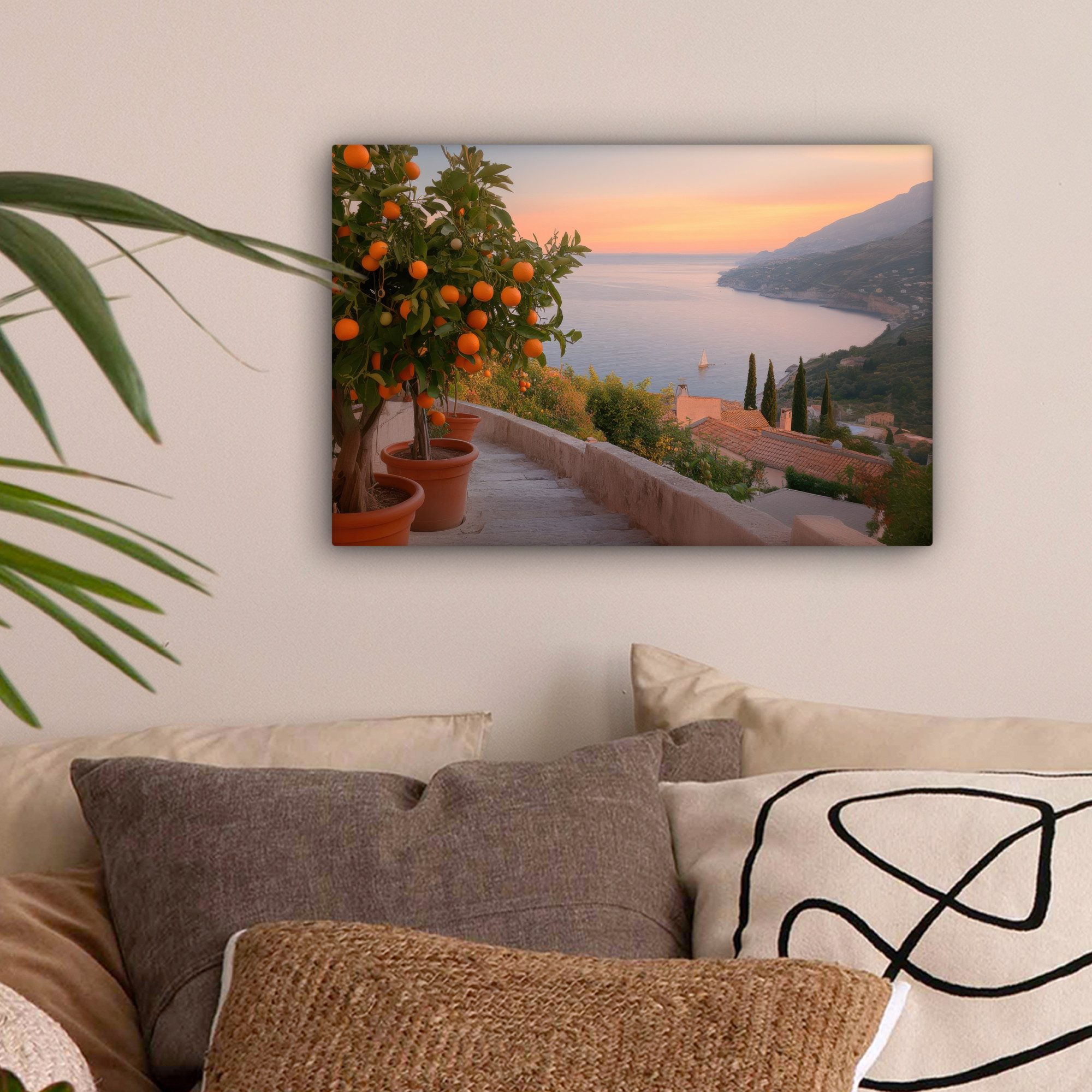 OneMillionCanvasses® Leinwandbild Mittelmeer - Orange - Hügel - Meer, Fotod günstig online kaufen