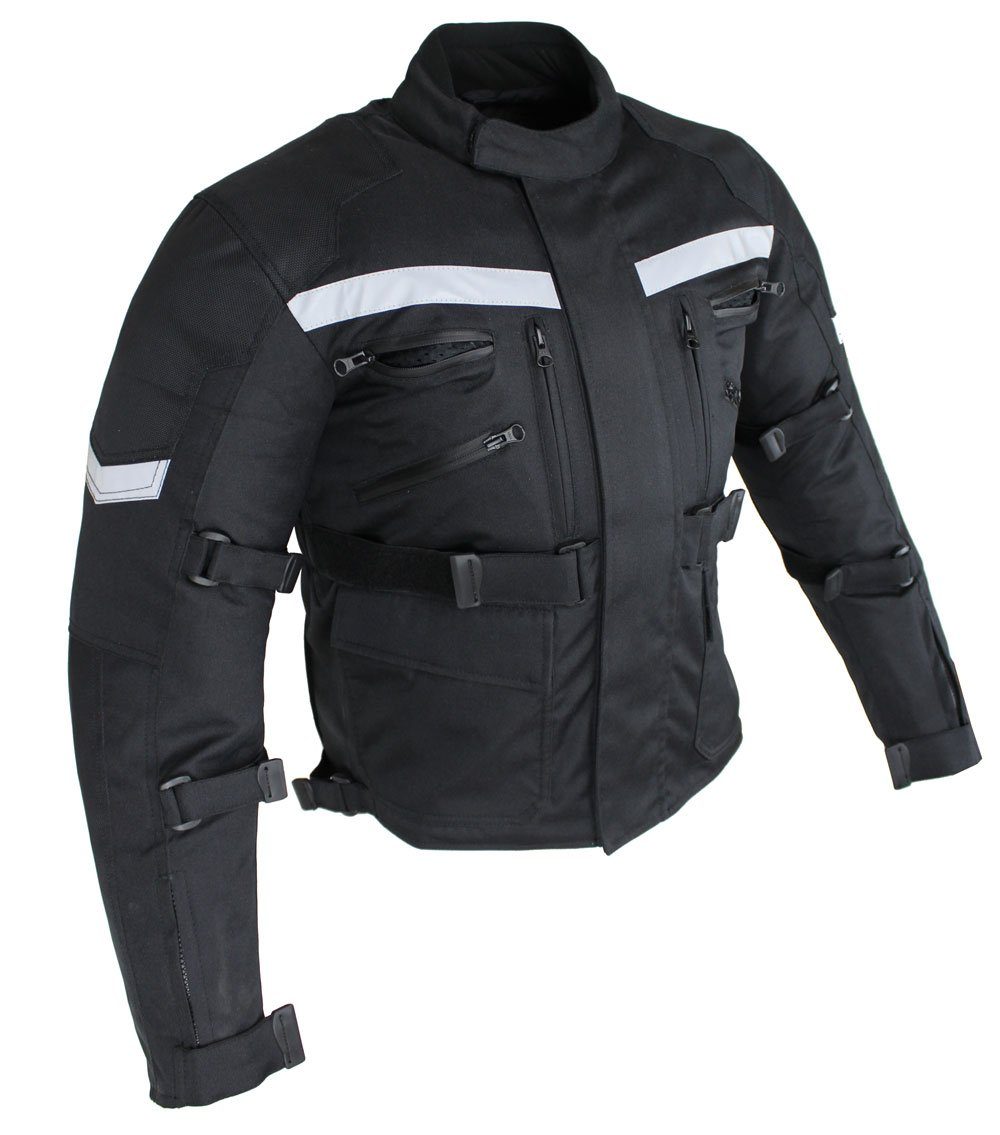 Alpha Speeds Motorradjacke Herren Motorrad Textil Jacke Biker Wasserdicht Jacke mit Protektoren (COMFORT PLUS + reflektierendes Material) SPORT, Trennbare Innenjacke: All Season, Schwarz