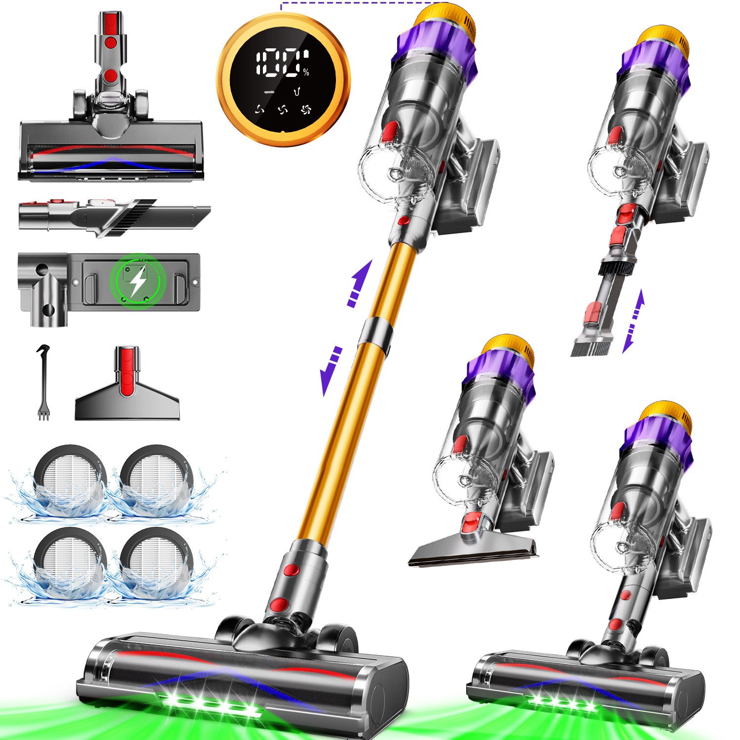 Homimaster Akku-Hand-und Stielstaubsauger Akku-Staubsauger 80000Pa, 70 Min Laufzeit, 1.8L, leise, Mit 4 HEPA-Filtern, 4 Duftpads und abnehmbarem Akku, ideal für Tierhaare, Teppiche und Hartböden, Kabelloser Staubsauger für Tierhaare, Teppich und Hartböden
