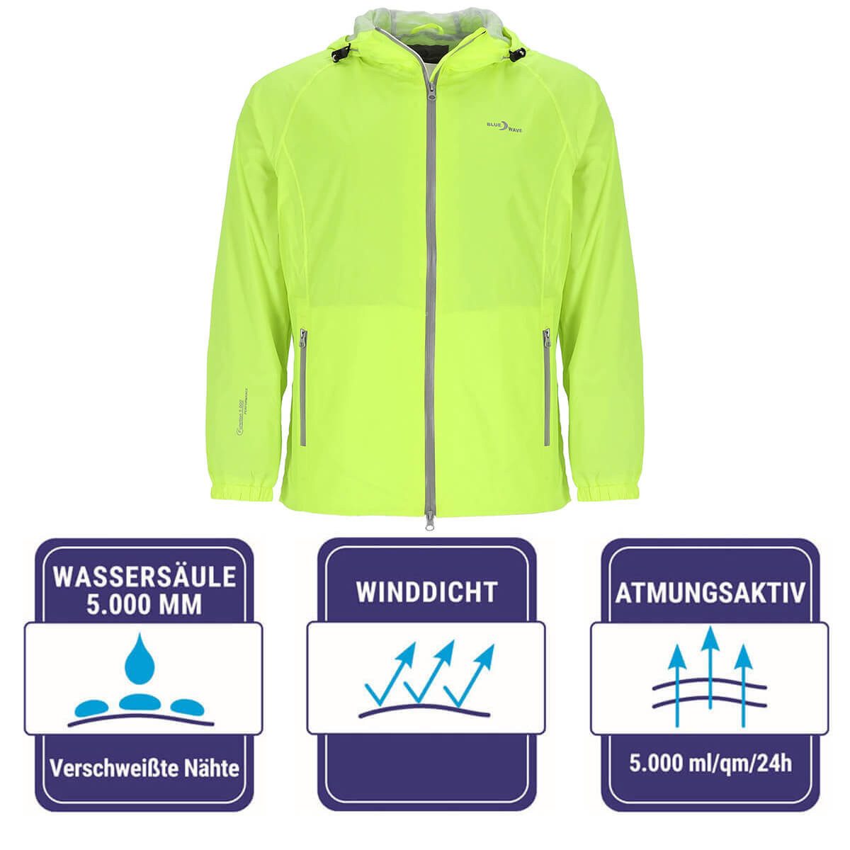 Blue Wave Funktionsjacke Fabian Herren Regenjacke - Wander- & Fahrradjacke inklusive Packsack Wasserdicht, Winddicht, Atmungsaktiv, Verschweißte Nähte, Mesh-Futter