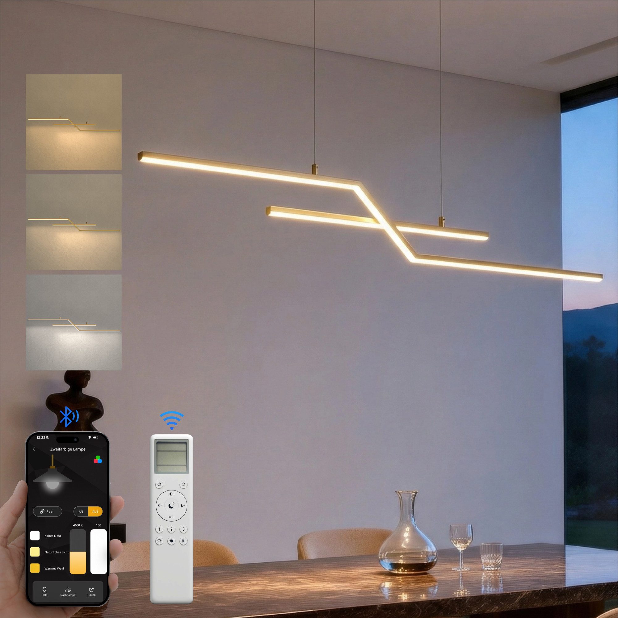 doporro LED Pendelleuchte LED-Hängeleuchte Esszimmer dimmbar Höhenverstellbar 24W Luvina10, CRI≥80; Drei Steuerungsmodi(APP, Fernbedienung, Wandschalter)