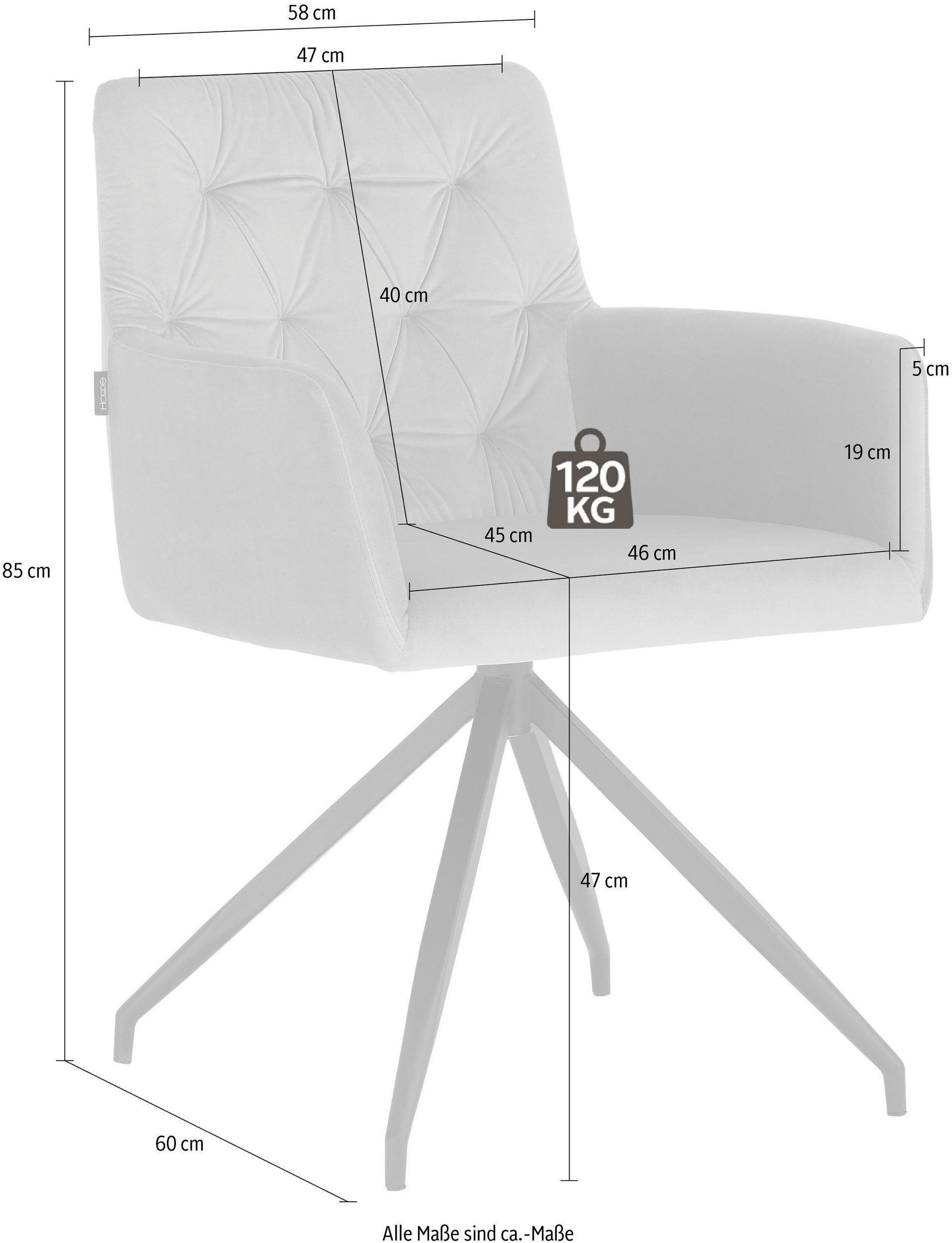 Armlehnstuhl cm mit Sitzhöhe Metallgestell, (Set, Esszimmerstuhl 2 St), Aashay 47 loft24