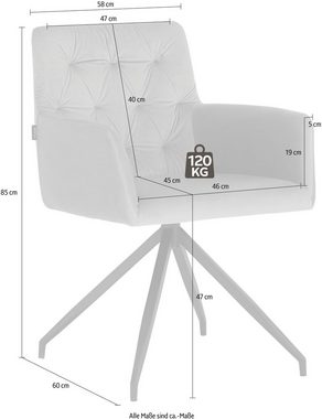 loft24 Esszimmerstuhl Aashay (Set, 2 St), Armlehnstuhl mit Metallgestell, Sitzhöhe 47 cm