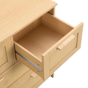 REDOM Sideboard Rattanschrank (Sideboard mit 4-Schubladen und Massivholzgriffen), Maße: B80/H80/T38 cm