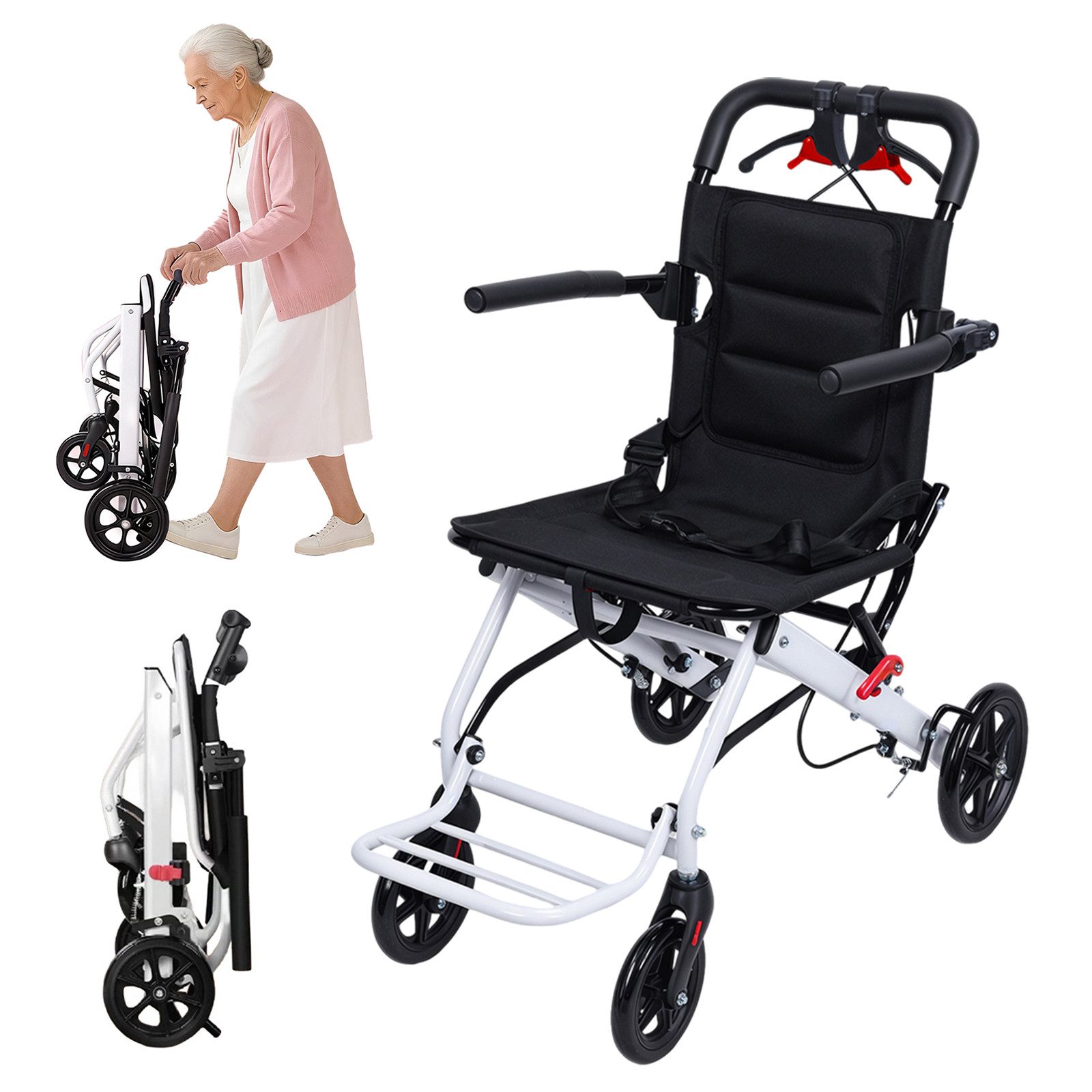 Rutaqian Rollstuhl Faltbarer Transportrollstuhl für Erwachsene und Senioren, ultraleicht und tragbar, bis 100 kg, ideal für Reisen und Alltag