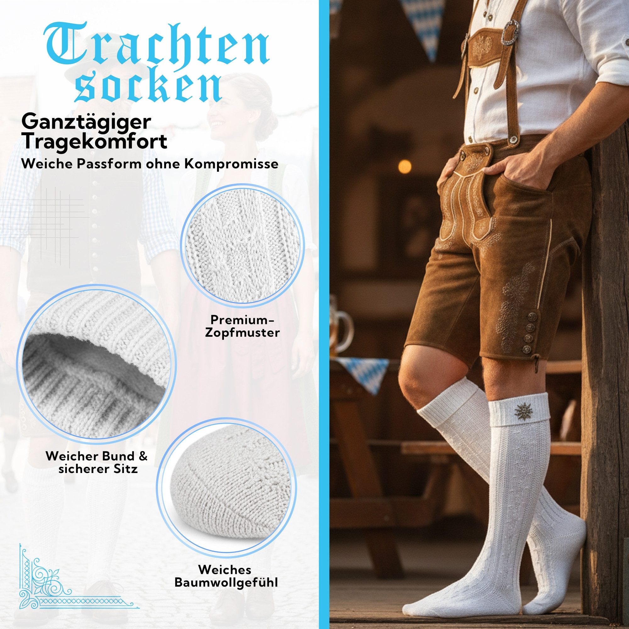 German Wear Trachtensocken GW200 1xPaar AMZ Trachtensocken Trachtenstrümpfe Zopfmuster 40cm