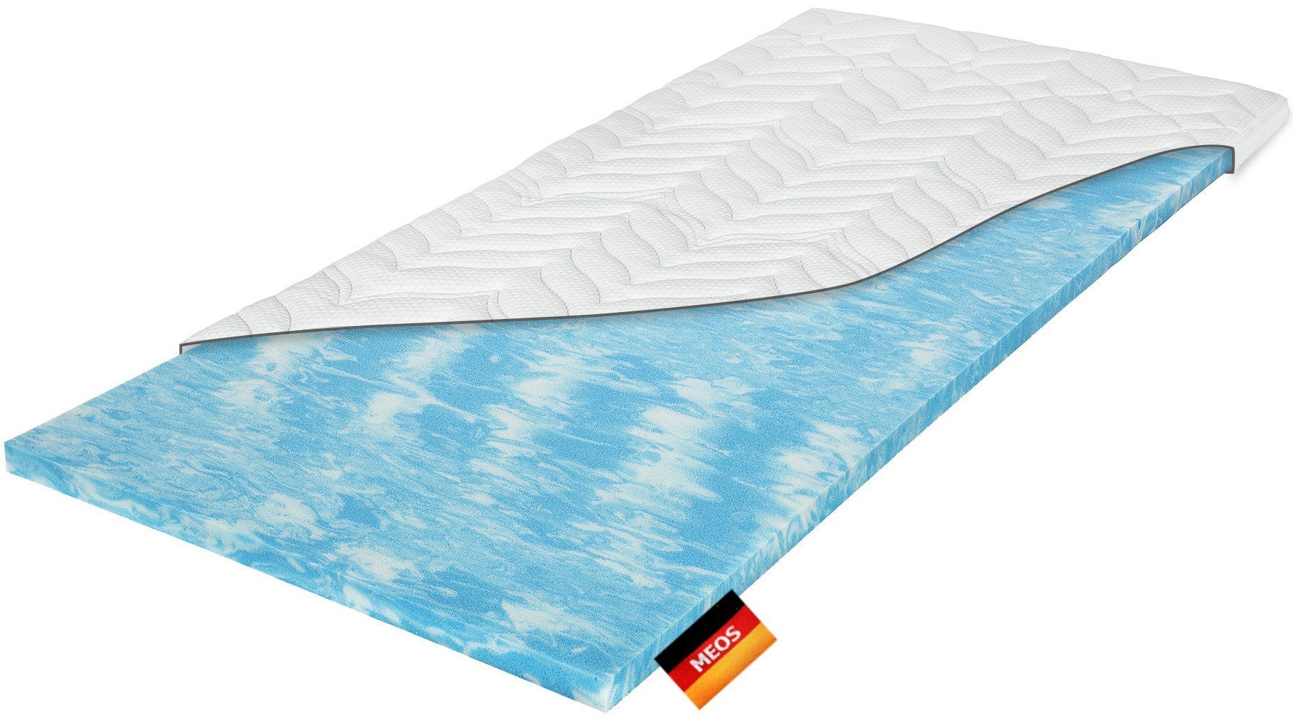 Topper Gel-Schaum Topper in 180 x 200 cm für Matratzen und Boxspringbetten, Meos, 6 cm hoch, Gel-Schaum, 180x200 cm, Gelschaum Topper Made in Germany, druckentlastend