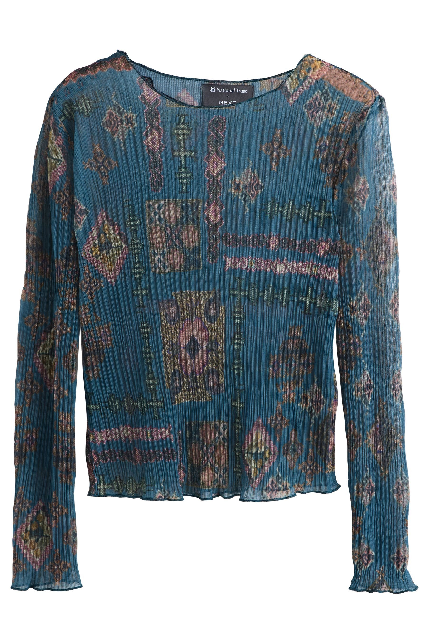 Langarmshirt Langarm-Oberteil mit Knitteroptik und Mesh