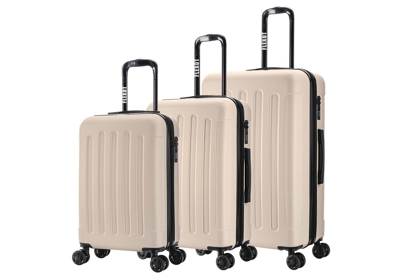 Flexot Hartschalen-Trolley F-3045 (Gr. M, L, XL) – Kofferset – ABS-Hartschale, 4 Rollen, Robuster und moderner Koffer mit vier 360° Rollen und Zahlenschloss