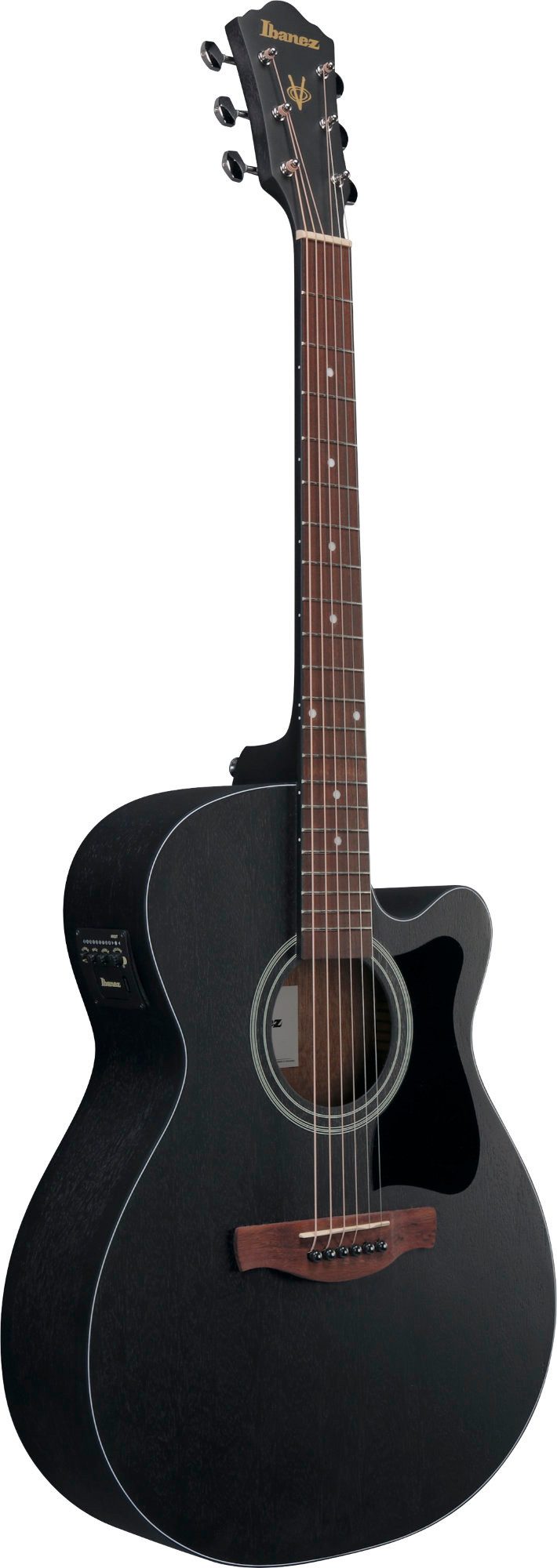 Ibanez Westerngitarre Ibanez VC44CE-WK Weathered Black Open Pore, Grand Concert, Akustikgitarre mit Cutaway und Tonabnehmer