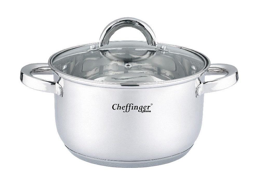 Cheffinger Topf-Set Kochtopf Topf Ø20cm Edelstahl mit Glasdeckel 3,9L Induktion, Material: Glas, Edelstahl