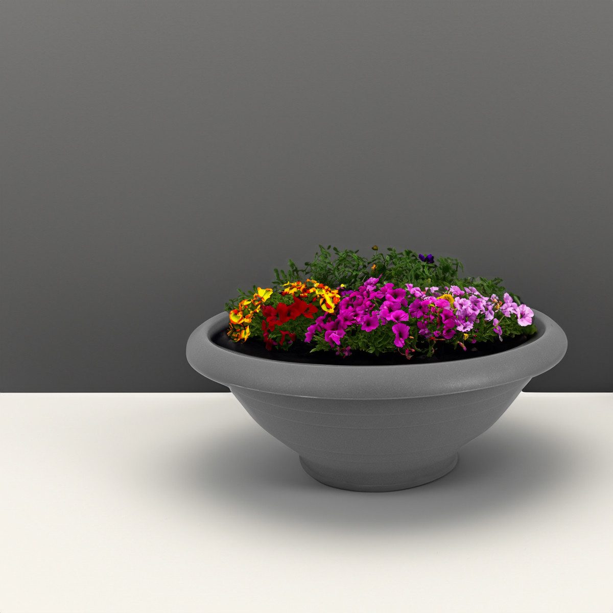 matches21 HOME & HOBBY Blumentopf Pflanzkübel mit Untersetzer für aussen 30 cm Blumentopf grau (1 St), Wetterfeste Pflanzschale als runder Grabschmuck Blumenküb – Bild 5 von 5