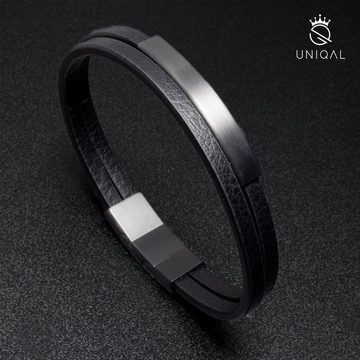 UNIQAL.de Lederarmband Lederarmband Herren " LITTLE PLATE" double layer, (Edelstahl, Echtleder, Casual Style, Handgefertigt)