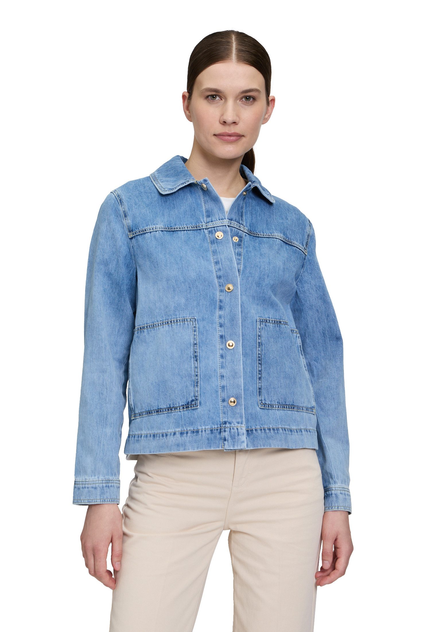 Cartoon Jackenblazer Cartoon Jeansjacke mit aufgesetzten Taschen Taschen