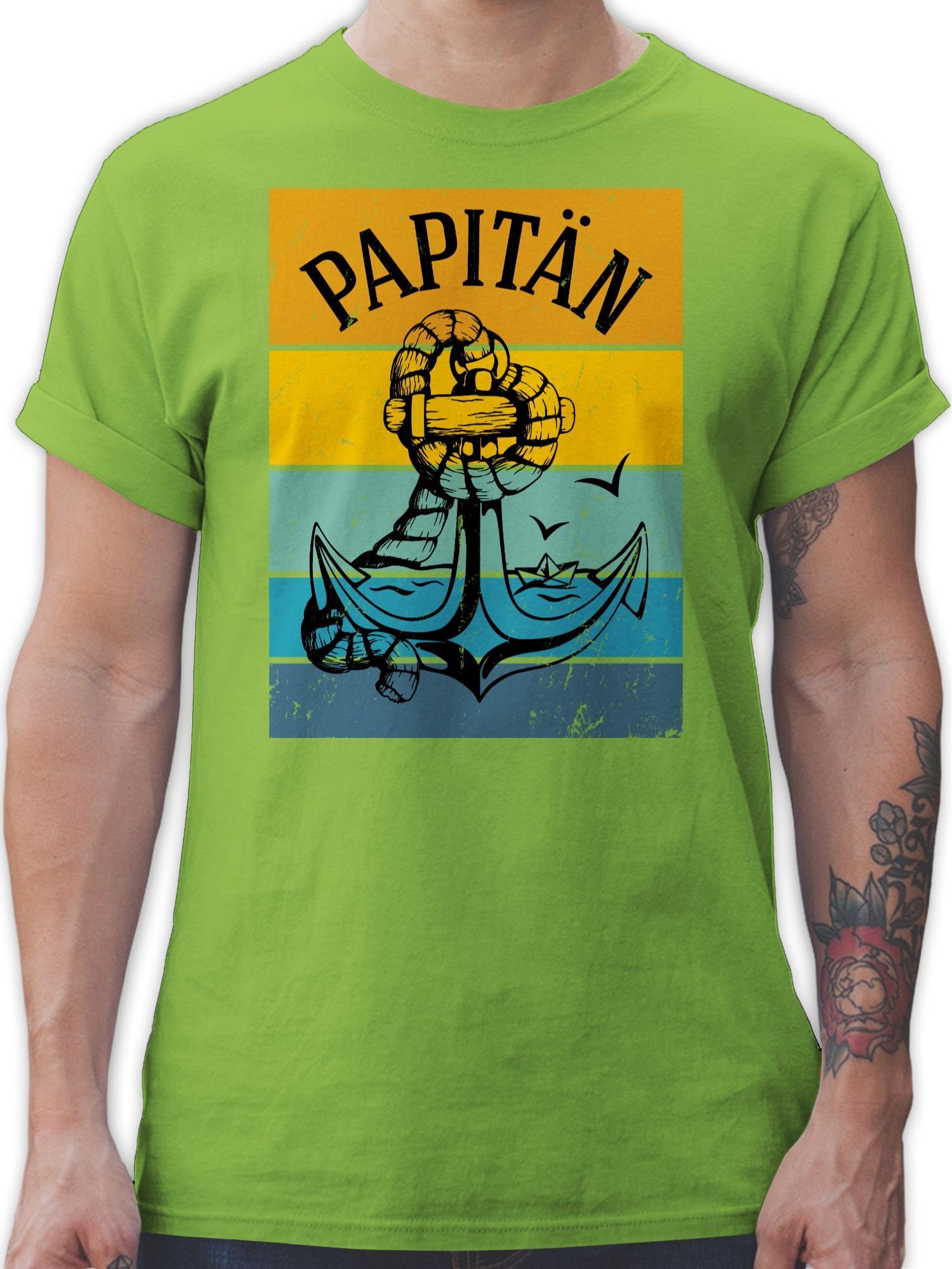 Papitän 02 Geschenk Shirtracer Anker für Hellgrün Vatertag Papa T-Shirt