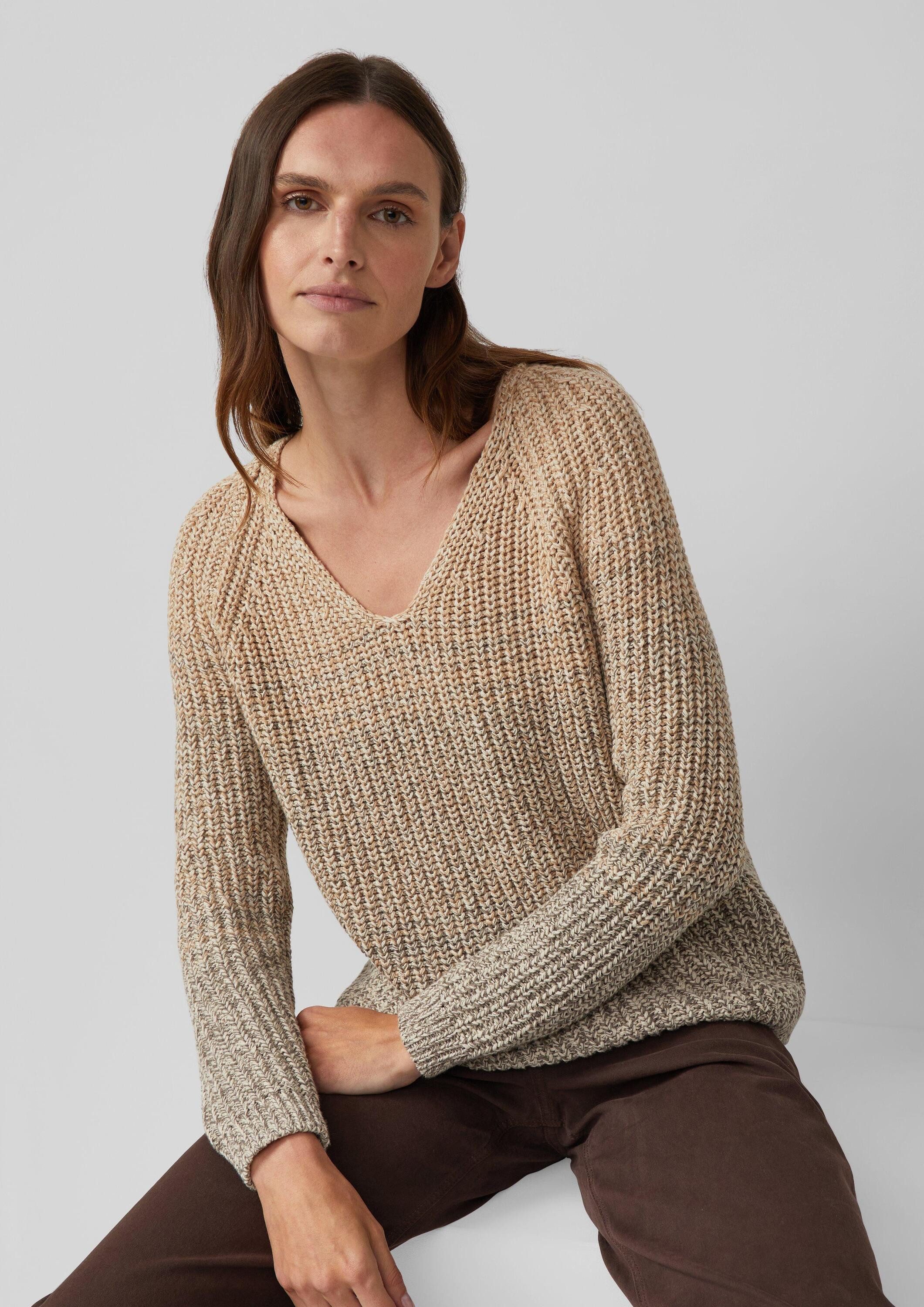 s.Oliver Longpullover Strickpullover Strickpullover mit V-Ausschnitt und Fa günstig online kaufen