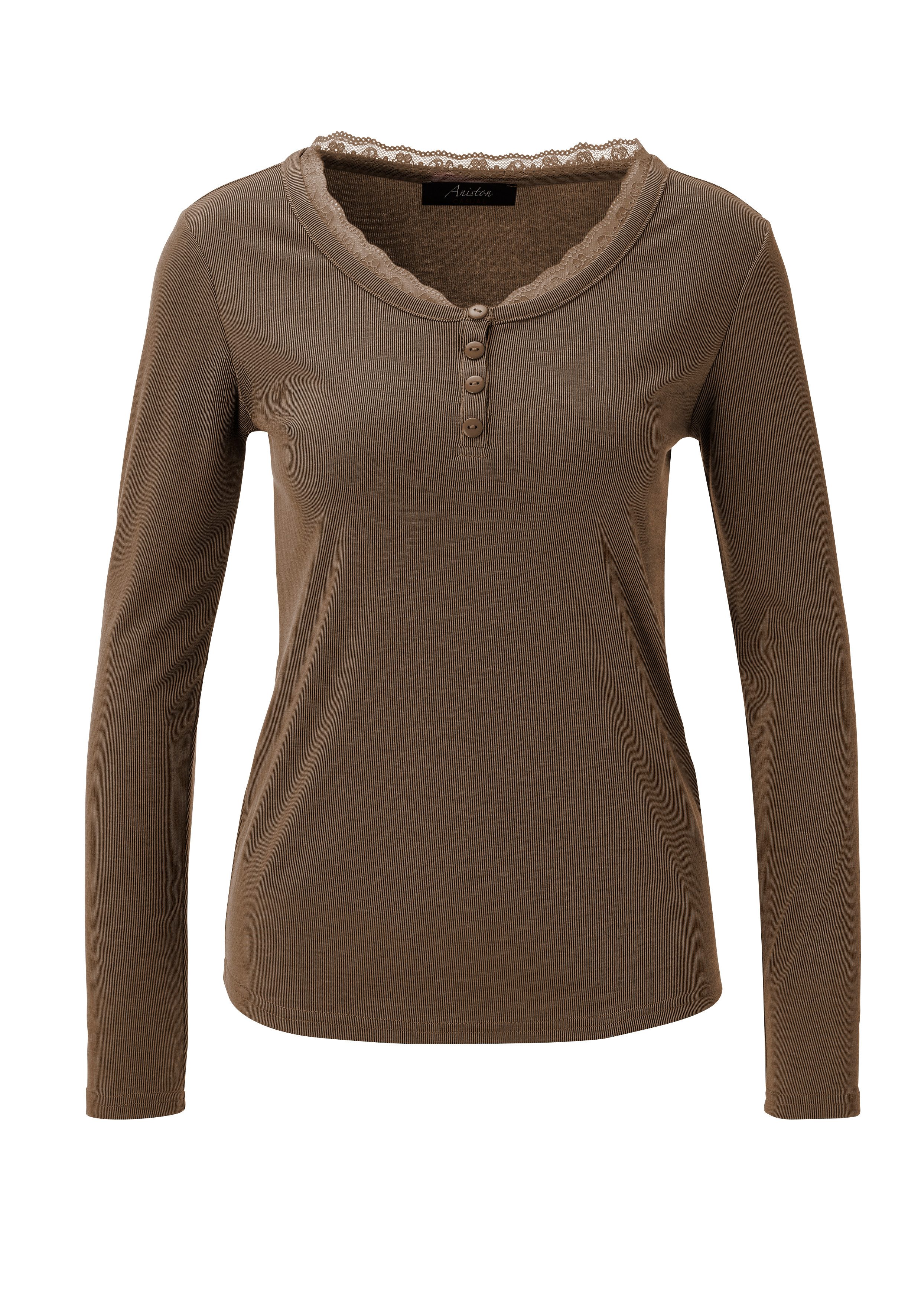 Aniston CASUAL Langarmshirt mit gewellter Spitze am Rundhals-Ausschnitt - NEUE KOLLEKTION – Bild 4 von 5
