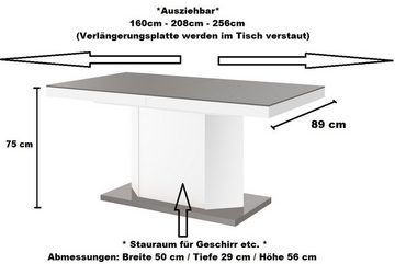 designimpex Esstisch Design Esstisch Tisch HE-333 Hochglanz Stauraum 160-256 cm ausziehbar