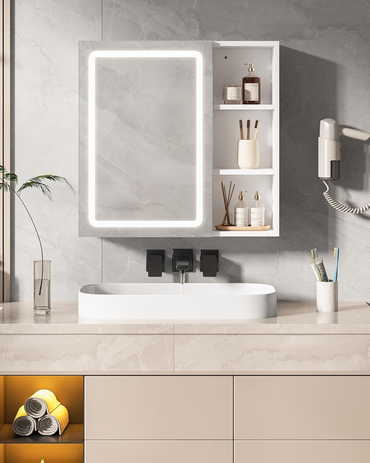 MSMASK Badezimmerspiegelschrank LED-Spiegelschrank verstellbare Beleuchtung günstig online kaufen