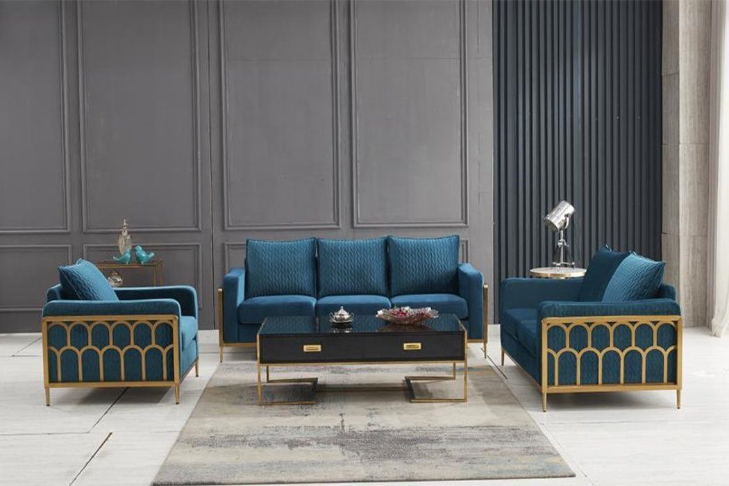 JVmoebel Sofa Blaue Sofagarnitur 3+2 Sitzer Sofa Sitz Couch Polster Garnitur, Made in Europe