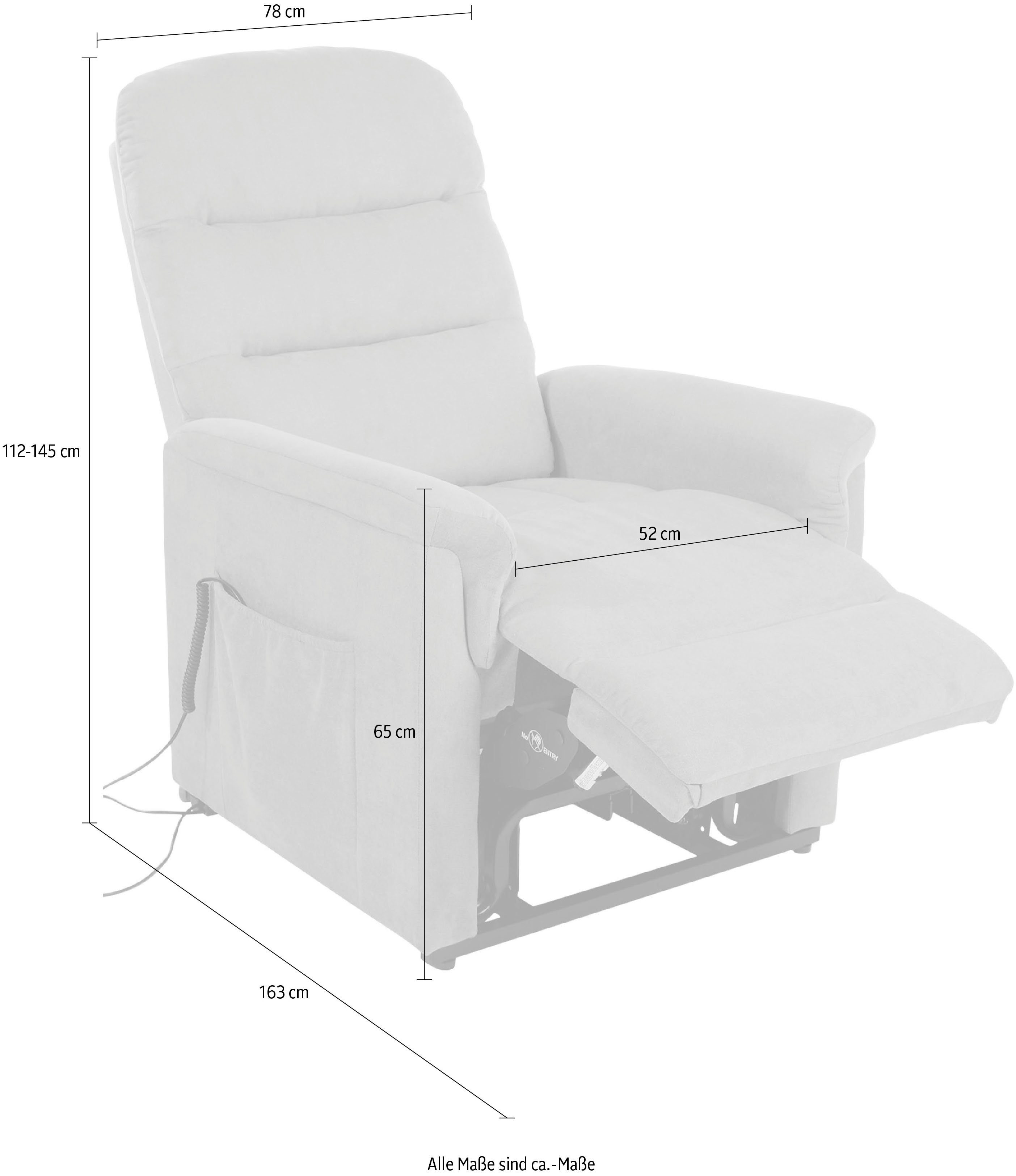 Aufstehhilfe, mit 150 Duo belastbar, grau Stahlwellenunterfederung und bis Whitehorse XXL elektrischer Collection mit Taschenfederkern Relaxfunktion TV-Sessel kg