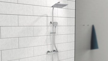 welltime Duschsystem Turin, Höhe 115 cm, Überkopfbrauseset eckig mit Thermostat,30cm Kopfbrause mit Regendusche