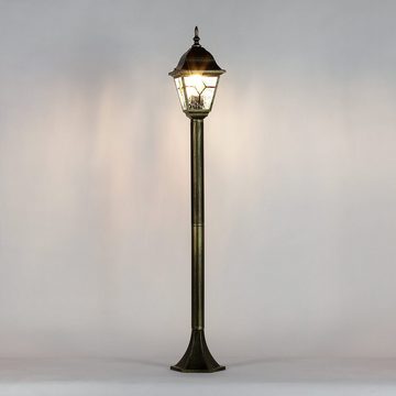 Licht-Erlebnisse Außen-Stehlampe SALZBURG, ohne Leuchtmittel, Wegeleuchte Rustikal E27 in Gold antik Gartenlampe