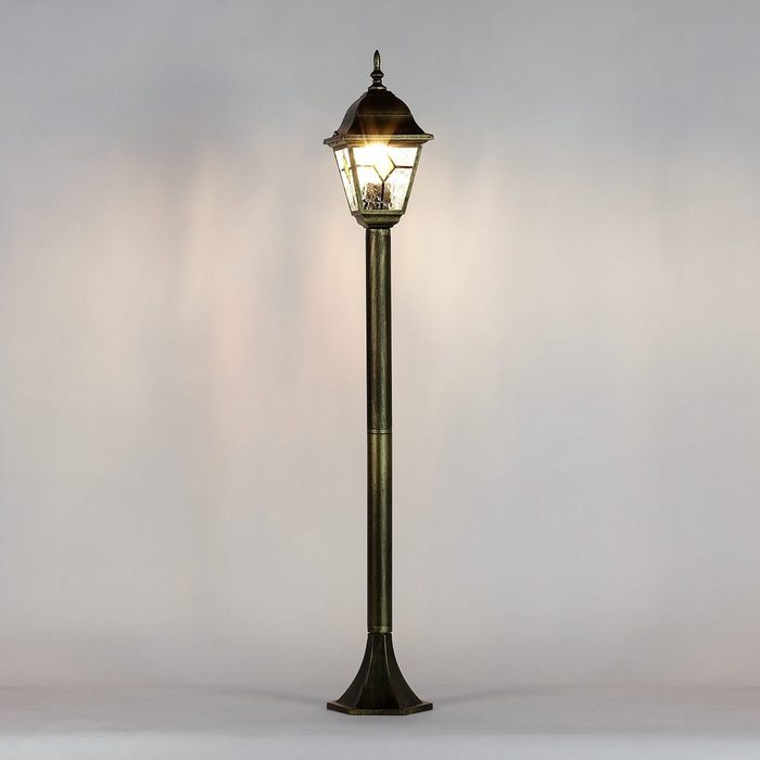 Licht-Erlebnisse Außen-Stehlampe SALZBURG ohne Leuchtmittel Wegeleuchte Rustikal E27 in Gold antik Gartenlampe