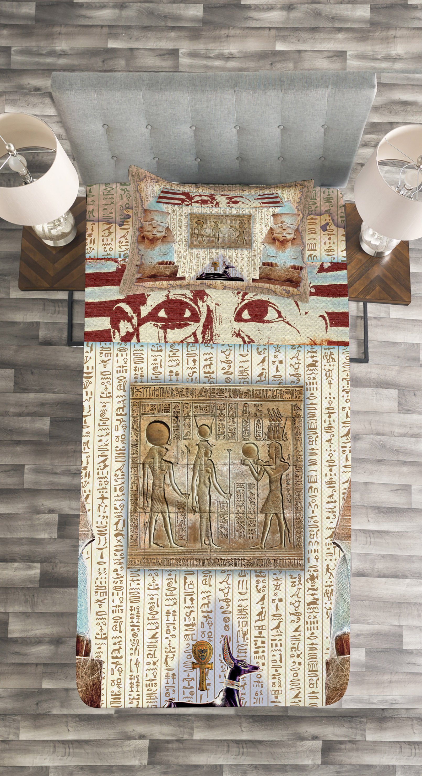 Tagesdecke Ägypten Ancient Heritage Set Kissenbezügen mit Waschbar, Mumie Abakuhaus,